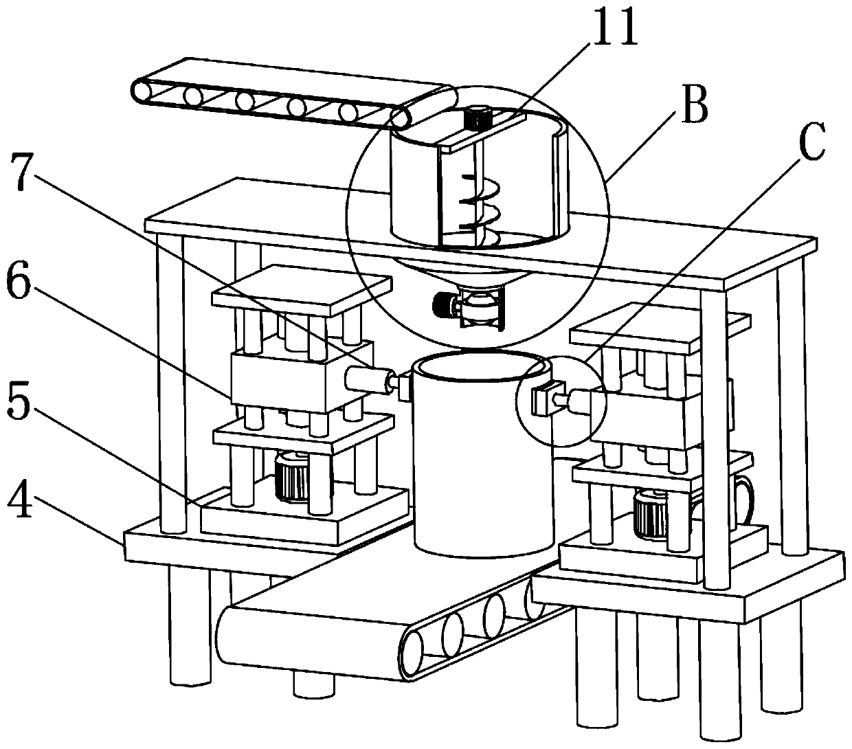 Filling device for radioactive waste treatment