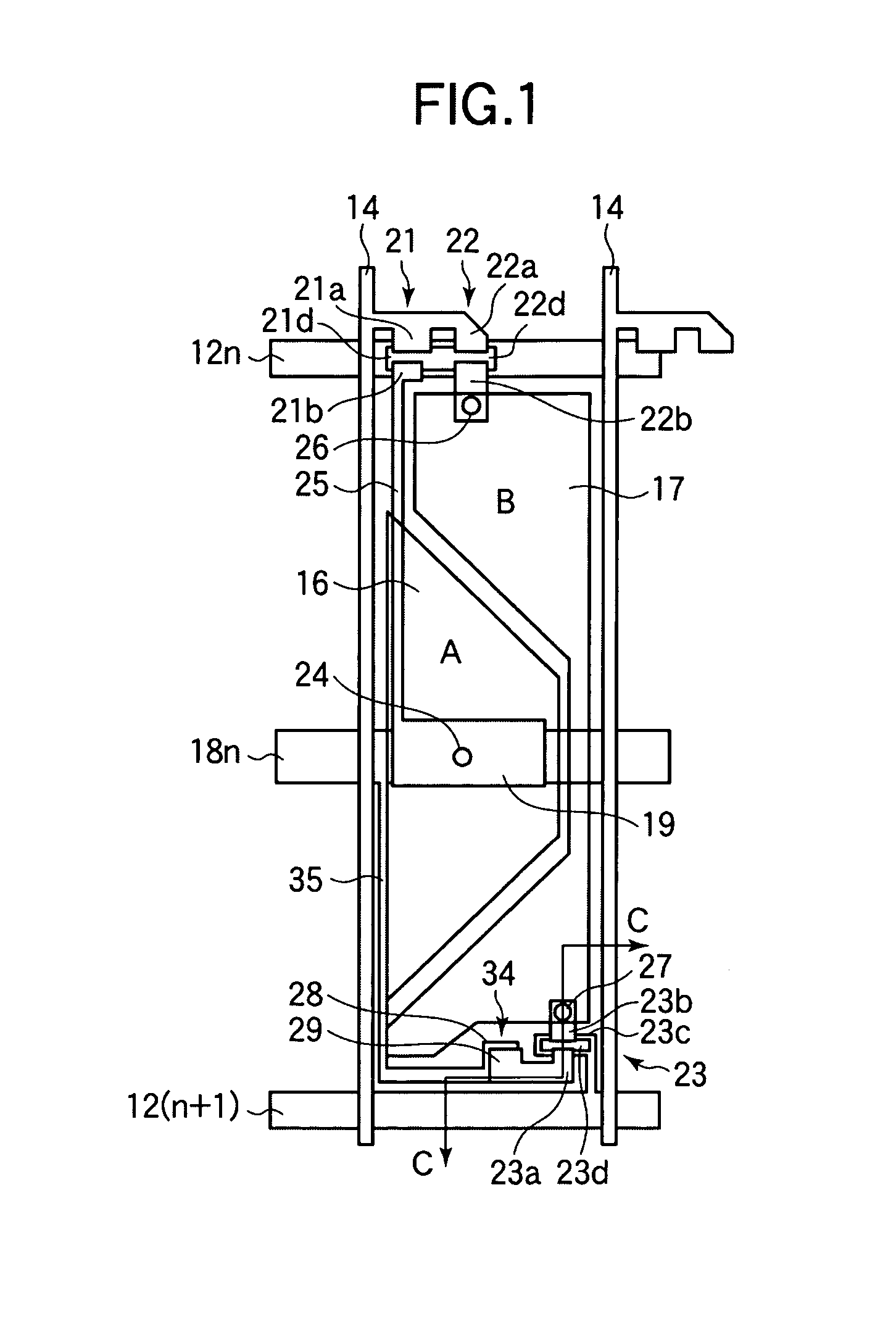 LCD device comprising an overlap between the first and second buffer capacitance electrodes