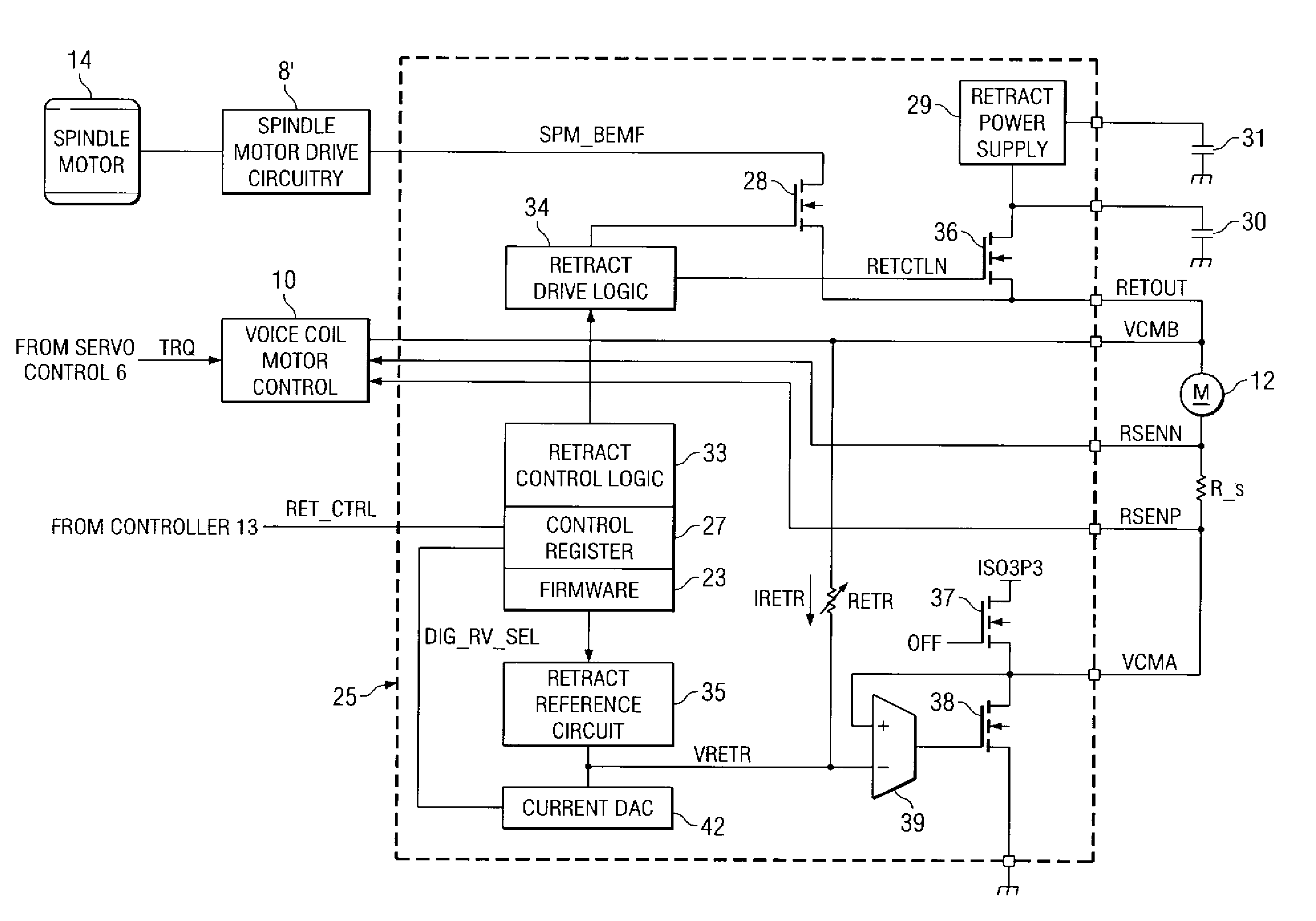 Programmable constant voltage retract of disk drive actuator