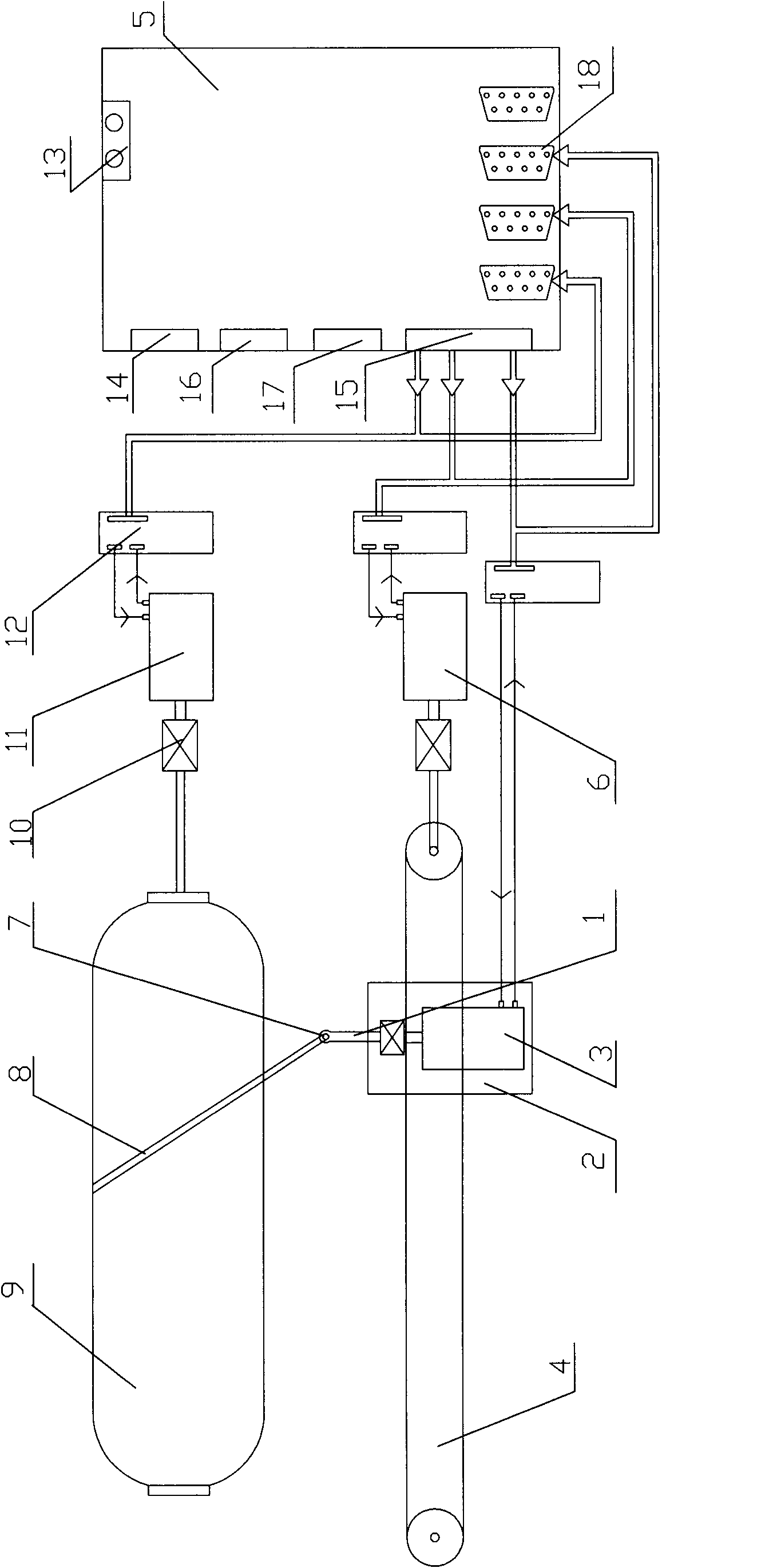 Control system of glass steel container winding machine and control method thereof
