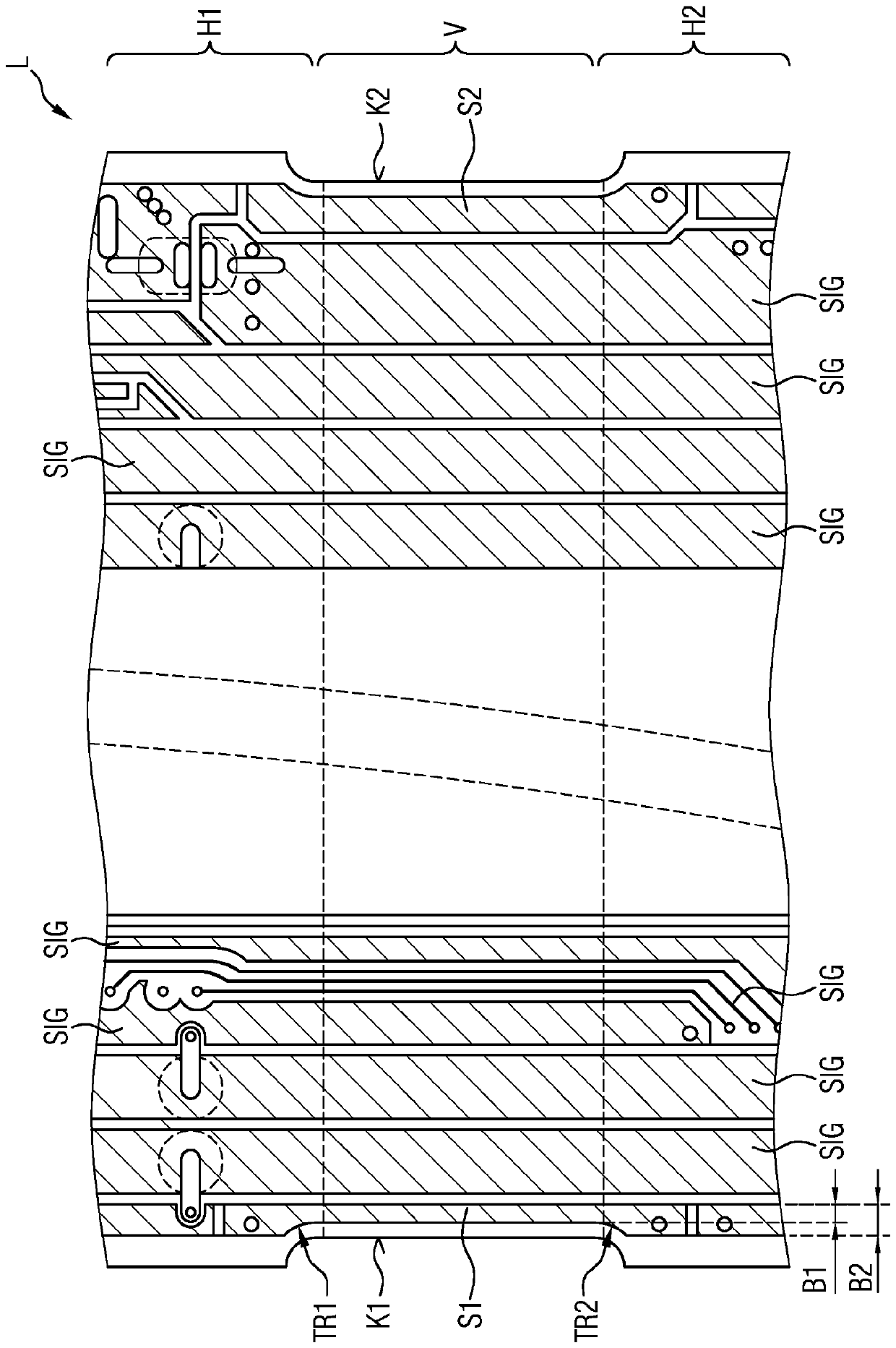PRINTED CIRCUIT BOARD WITH BENT CONNECTING SECTION AND METHOD FOR TESTING or PRODUCING SAID PRINTED CIRCUIT BOARD, AND ALSO ELECTRONIC CONTROL UNIT AND METHOD FOR OPERATING SAID ELECTRONIC CONTROL UNIT