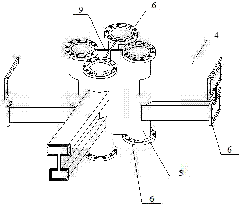 Composite frame system with beam column flanges being made of steel pipe concrete and construction method