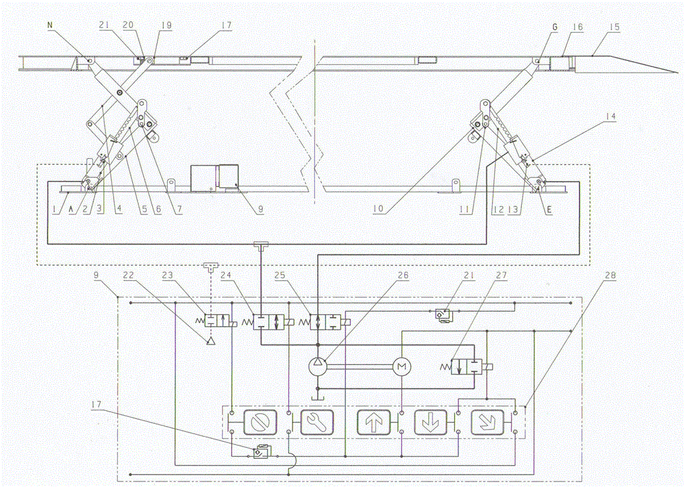 Foldable flexible lifting mechanism of vehicle body correcting machine