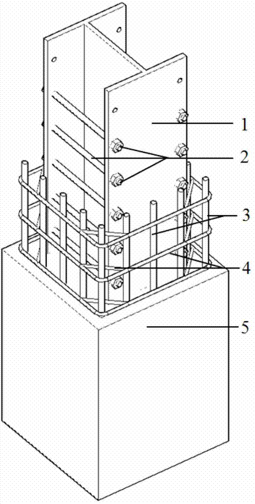 H-shaped steel bone-confined concrete column with round steel draw bars and fabrication method of column