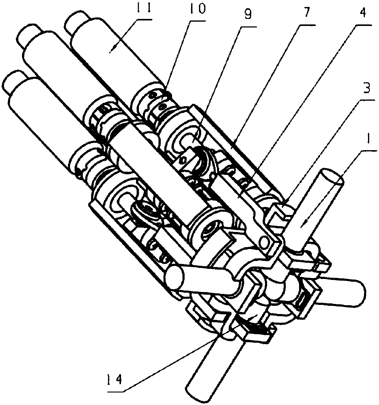 Compact steering engine and steering engine cabin