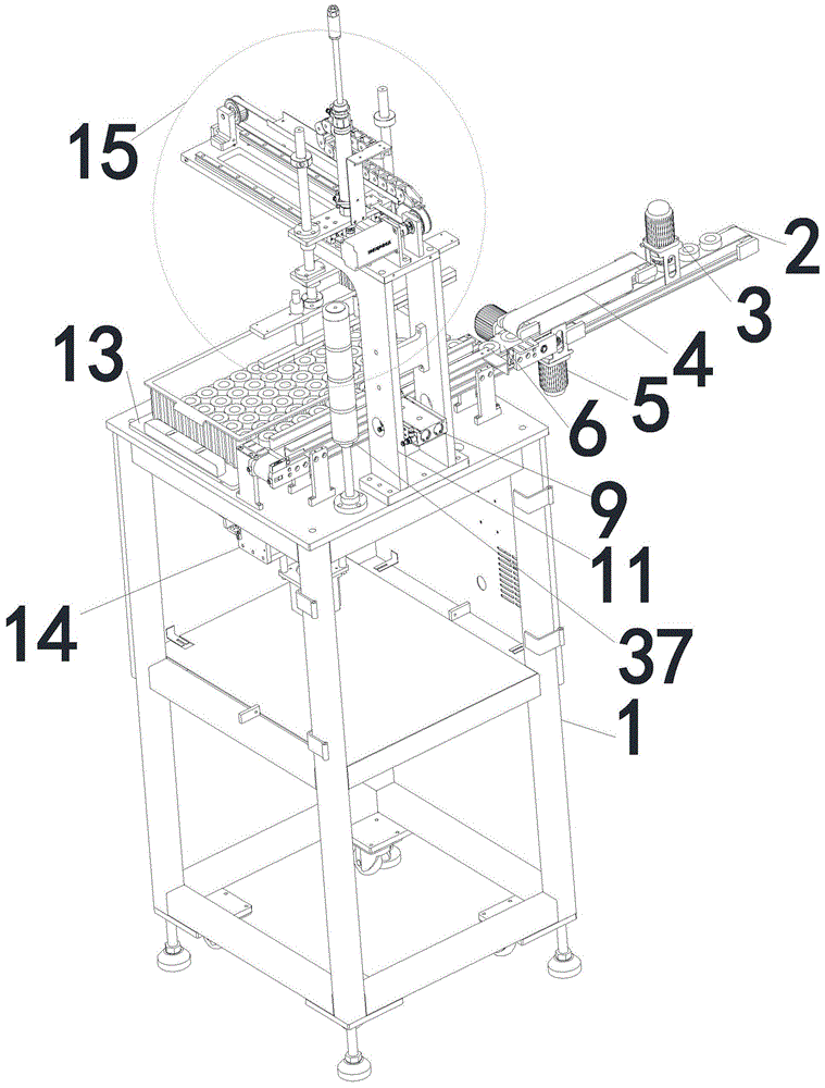 Automatic blank taking and arraying and tray filling machine for press and implementation method of automatic blank taking and arraying and tray filling machine