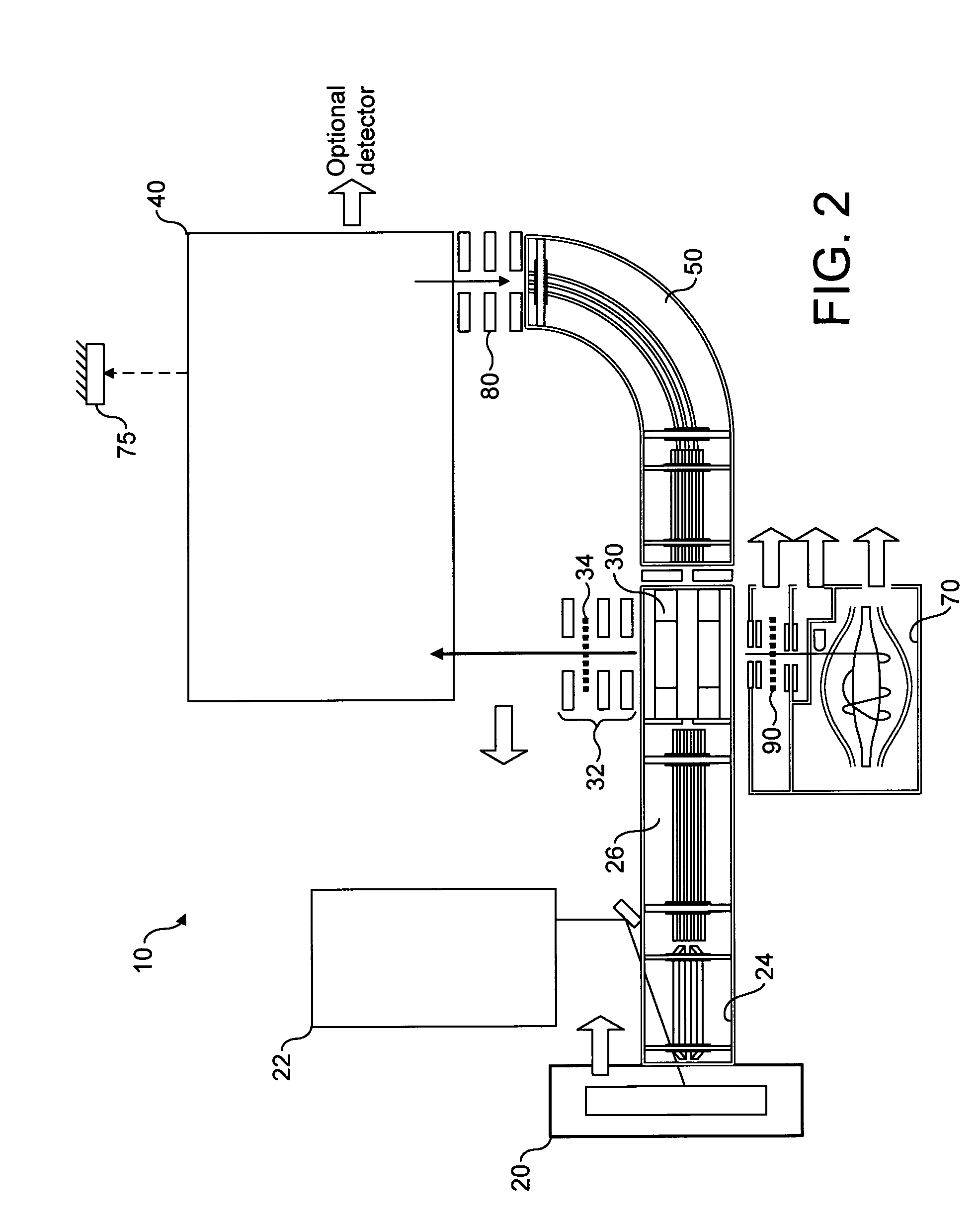 Mass spectrometer arrangement with fragmentation cell and ion selection device