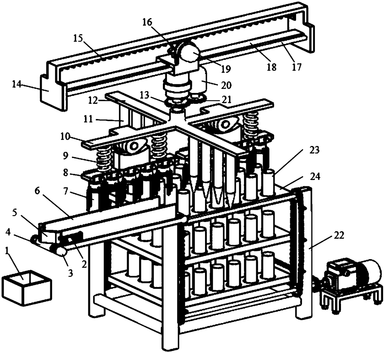 Alfalfa transplanting machine for adjusting transplanting posture of alfalfa pot seedlings and method