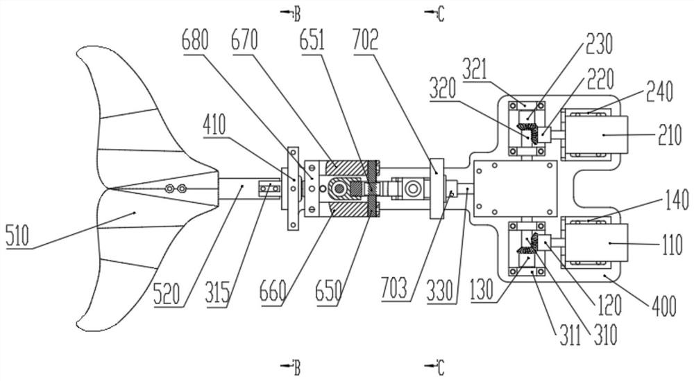 Bionic fishtail dual-drive device and bionic fishtail structure