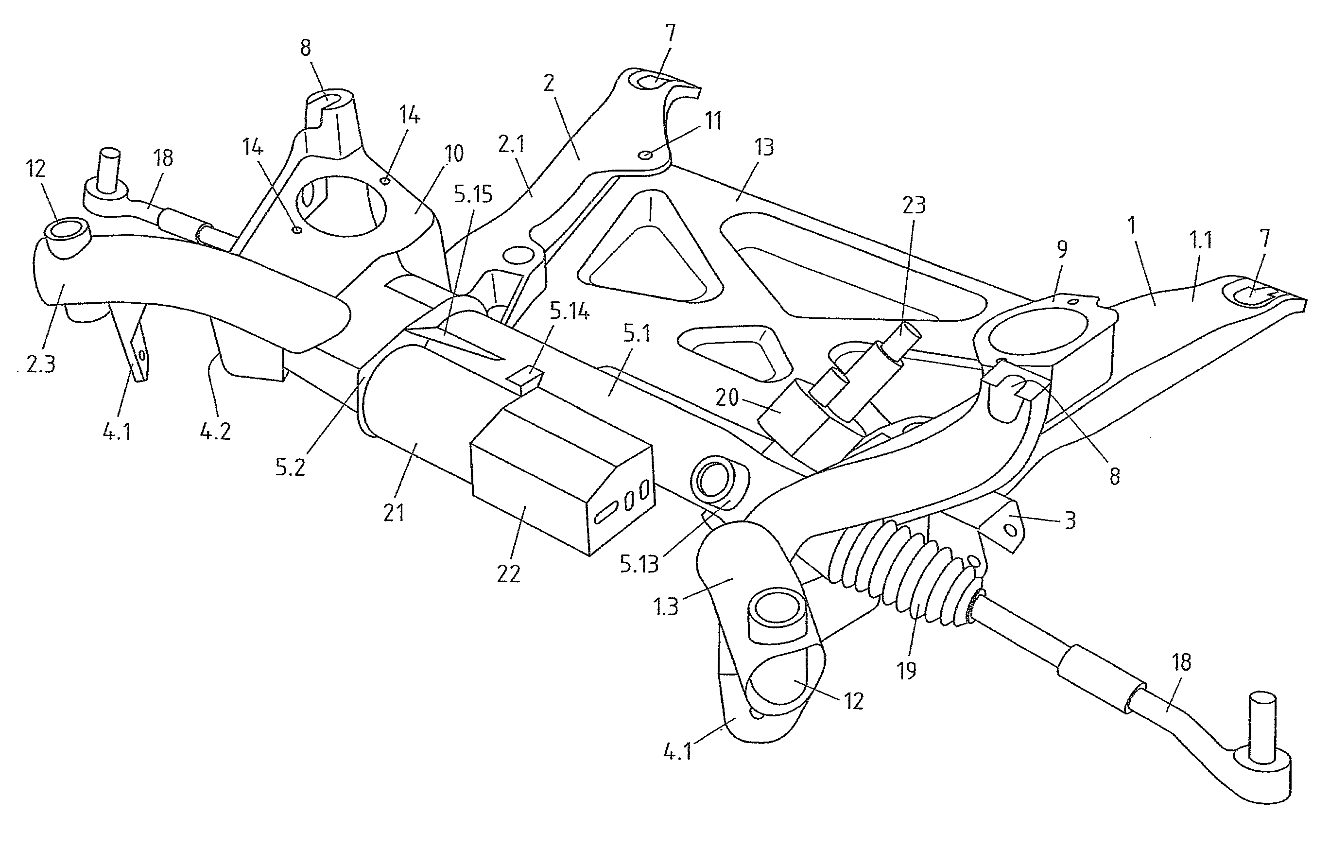 Front axle support having an integrated steering gear housing