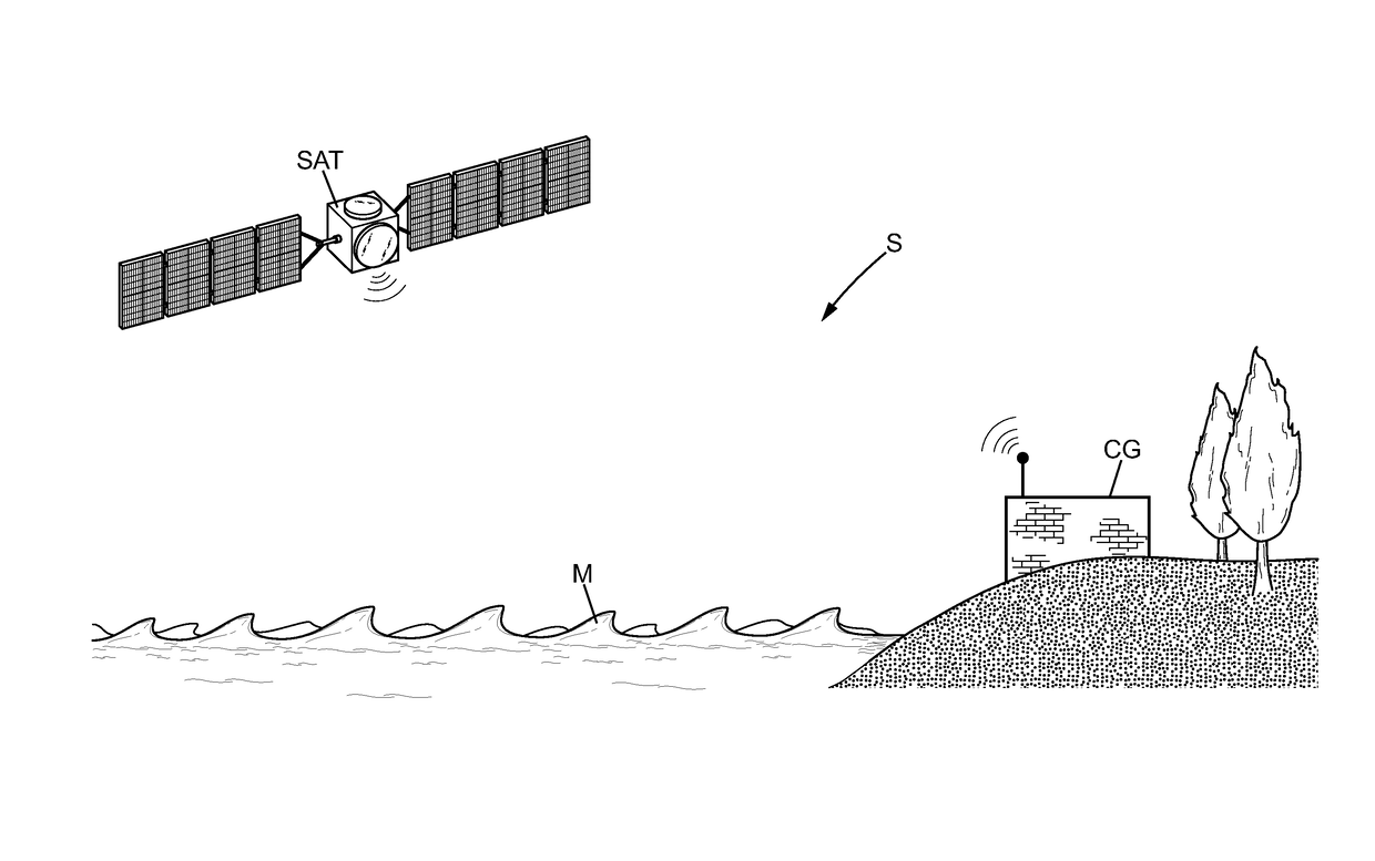 Satellite method and system for detecting a floating layer on a sea surface to be monitored