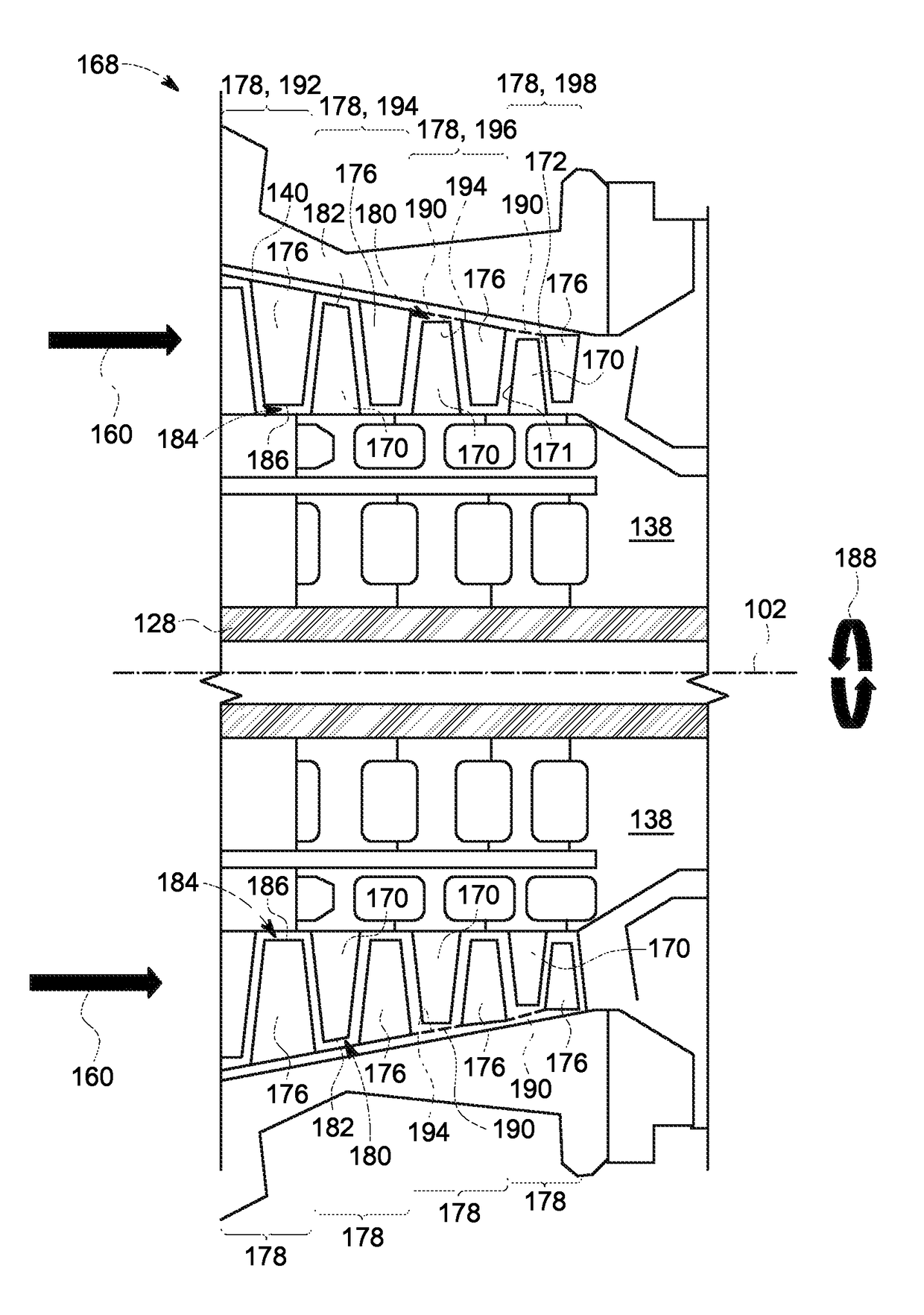 Compressor endwall treatment to delay compressor stall