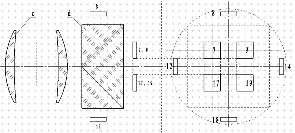 Seamlessly spliced photoelectronic imaging system with double lens using 25 area-array detectors