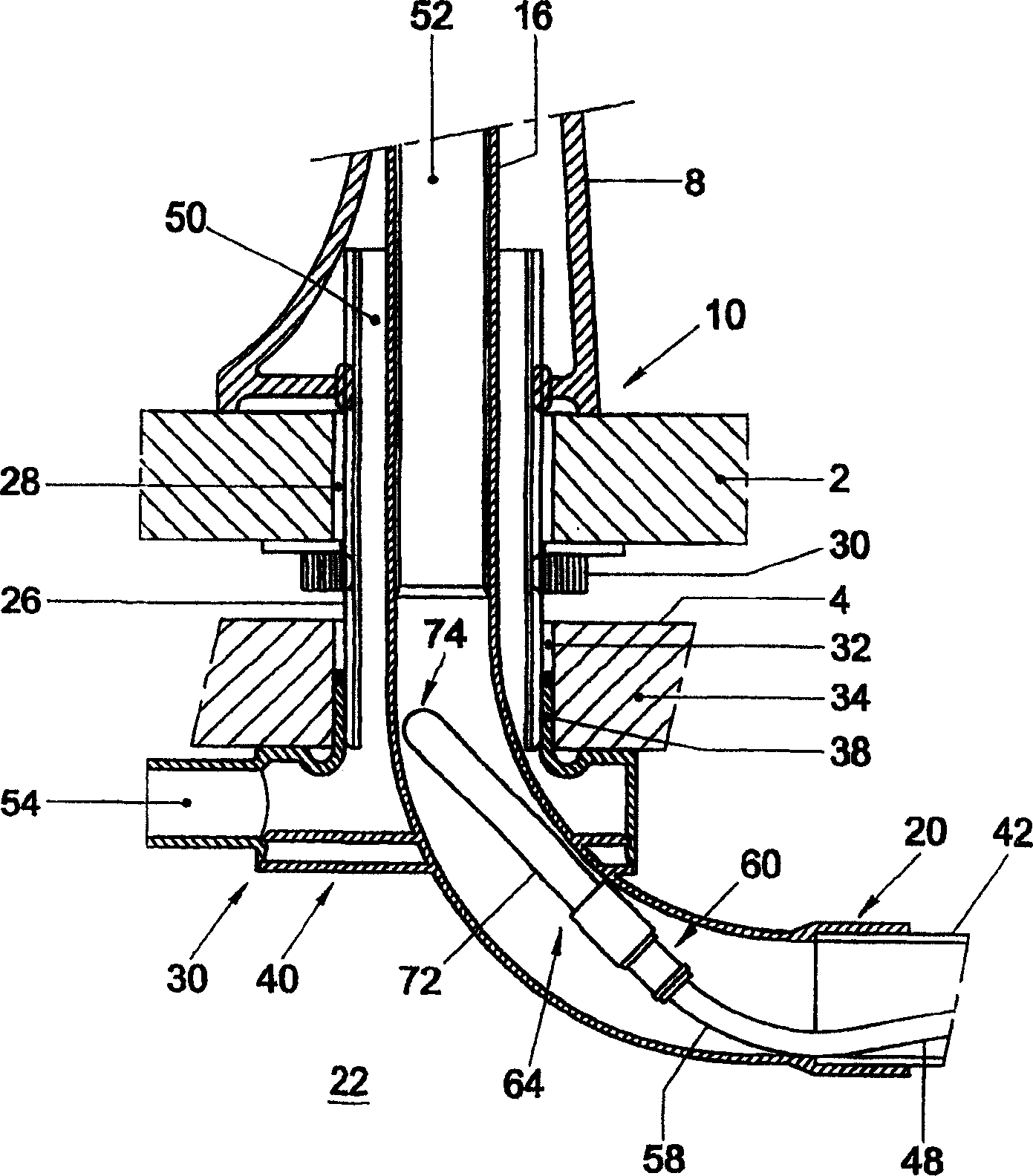 Tapping device and container therefor, and method for the manufacture thereof