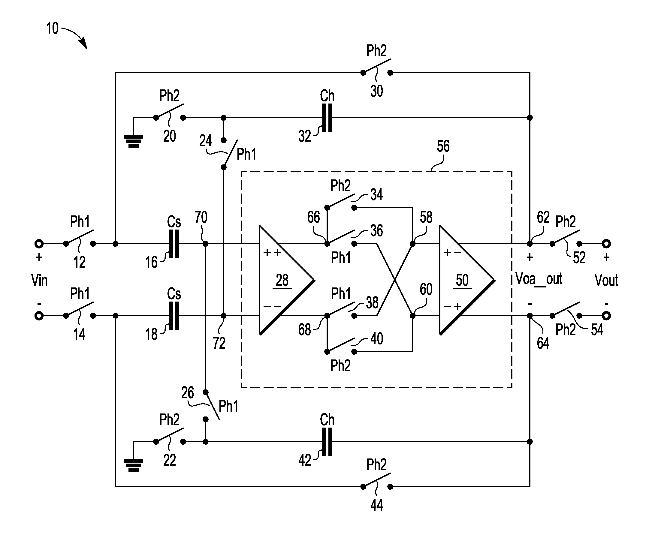 Gain enhanced switched capacitor circuit and method of operation