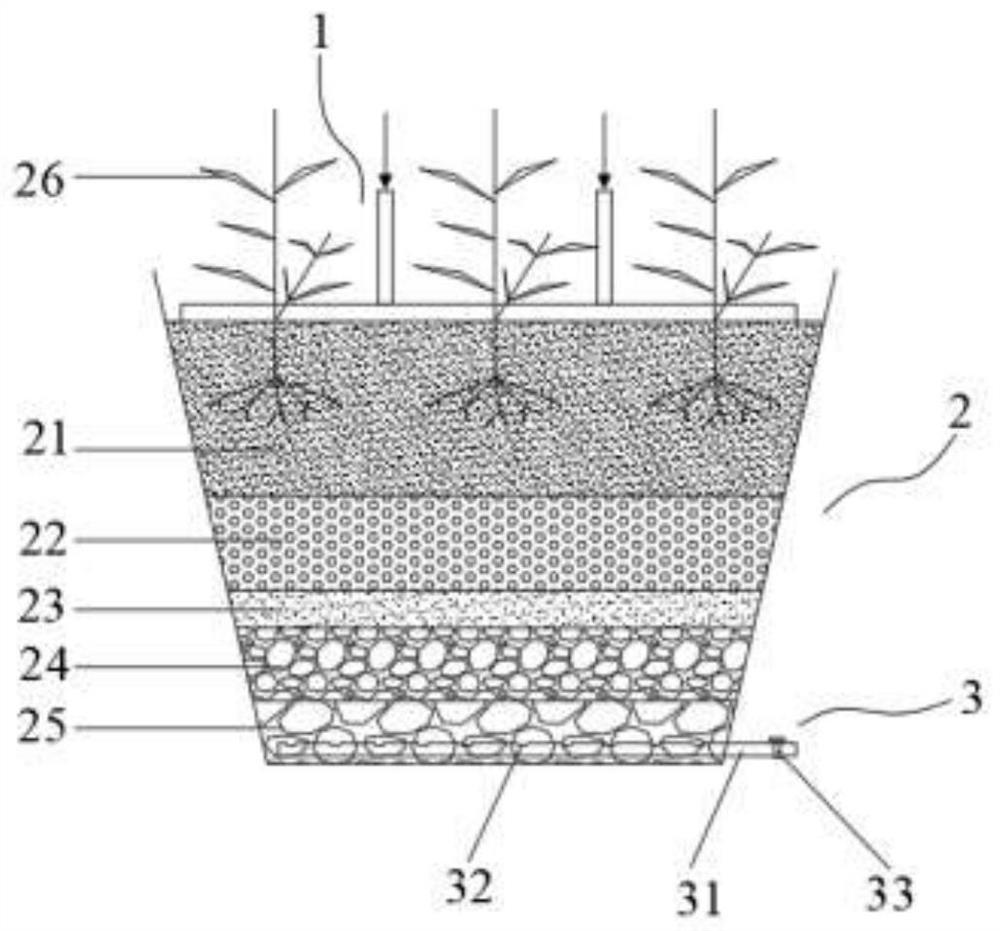 Efficient molybdenum removal vertical subsurface flow constructed wetland purification device