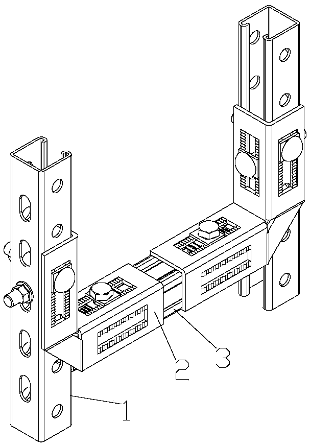 An adjustable connecting structure between a column and a beam