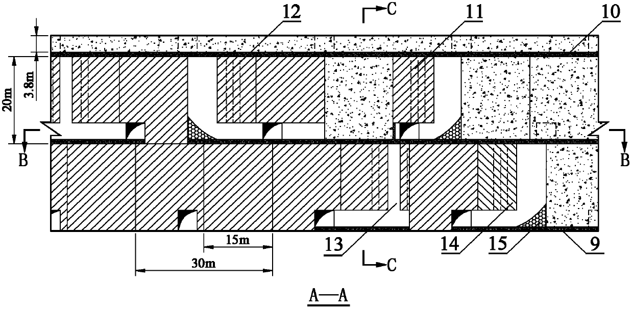 Medium thick heavy-pitch crushed ore body frame type artificial top downward segmenting cemented filling method