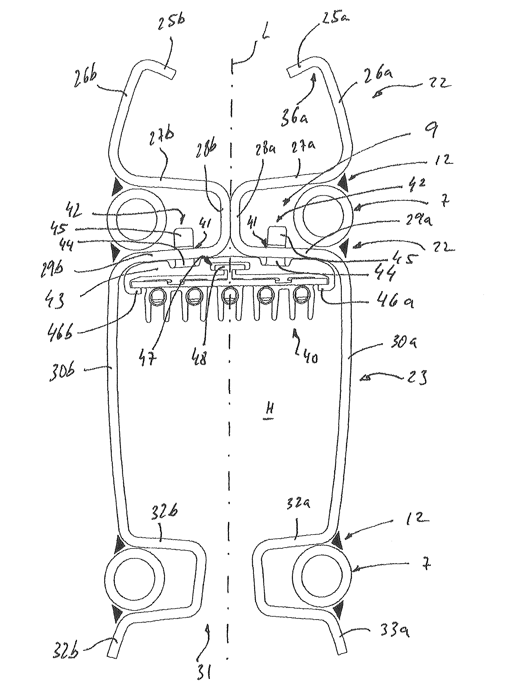 Arrangement of a rail and a slip contact holder mounted thereon