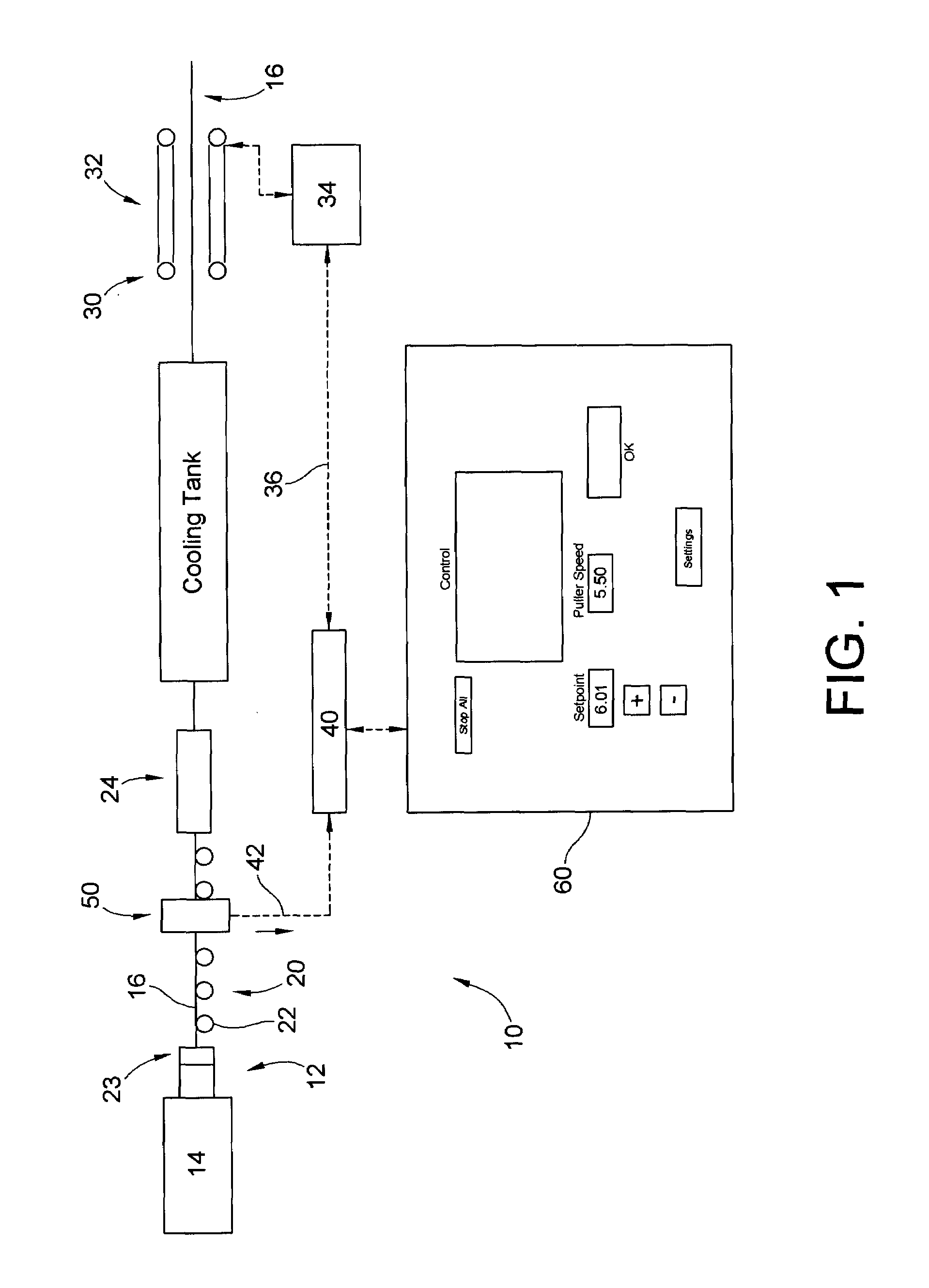 Puller speed control device for monitoring the dimensions of an extruded synthetic wood composition