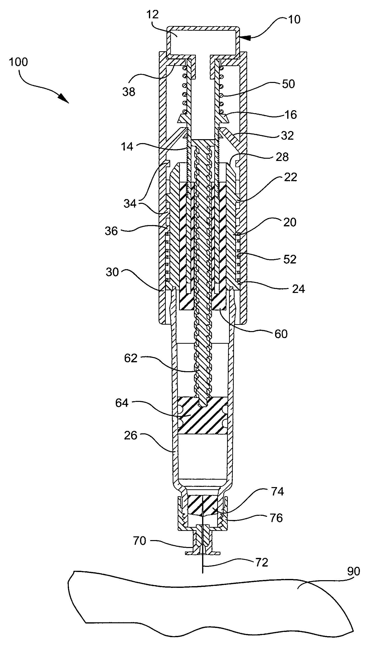 Injector device with force lock-out and injection rate limiting mechanisms