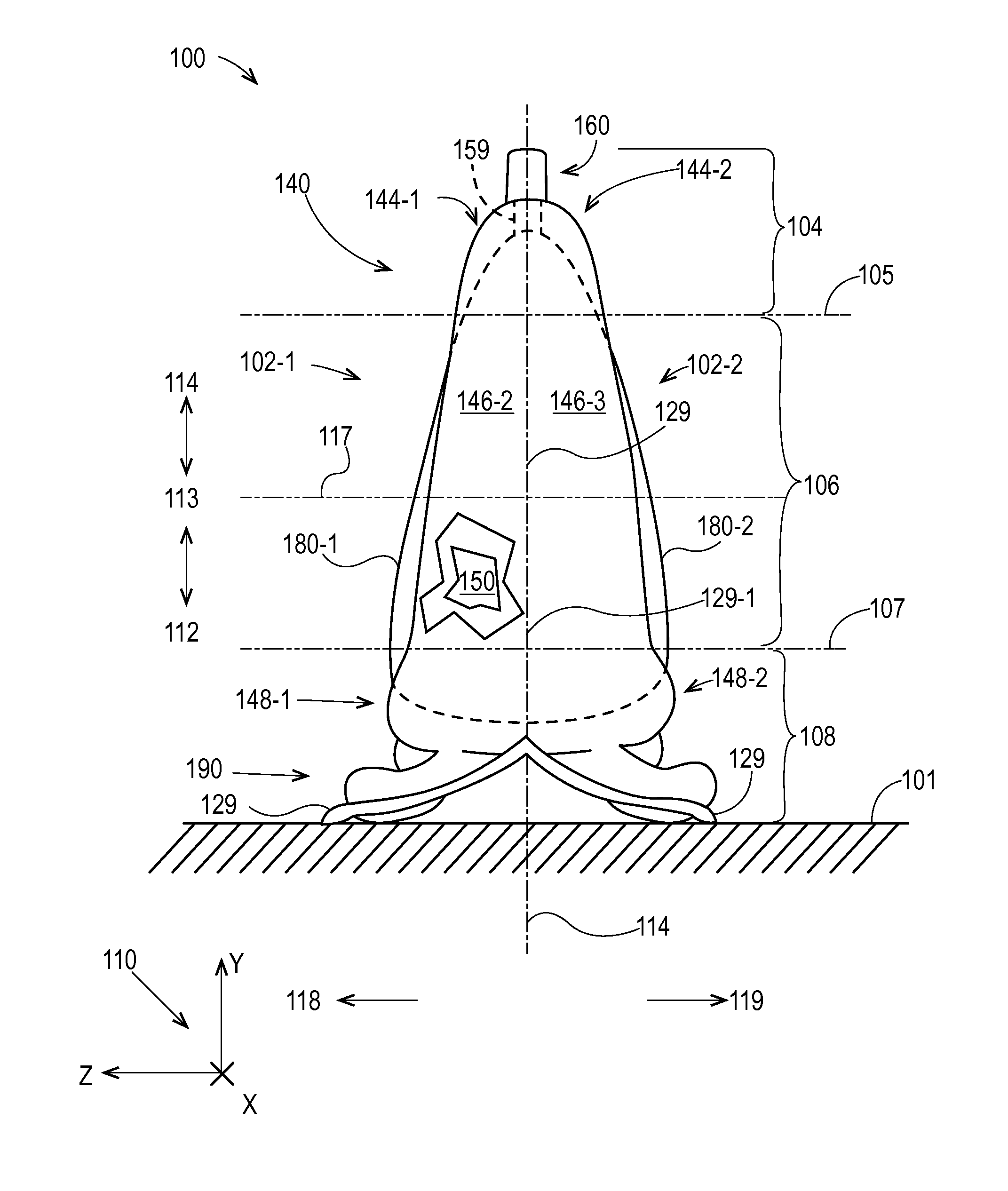 Disposable flexible containers having surface elements