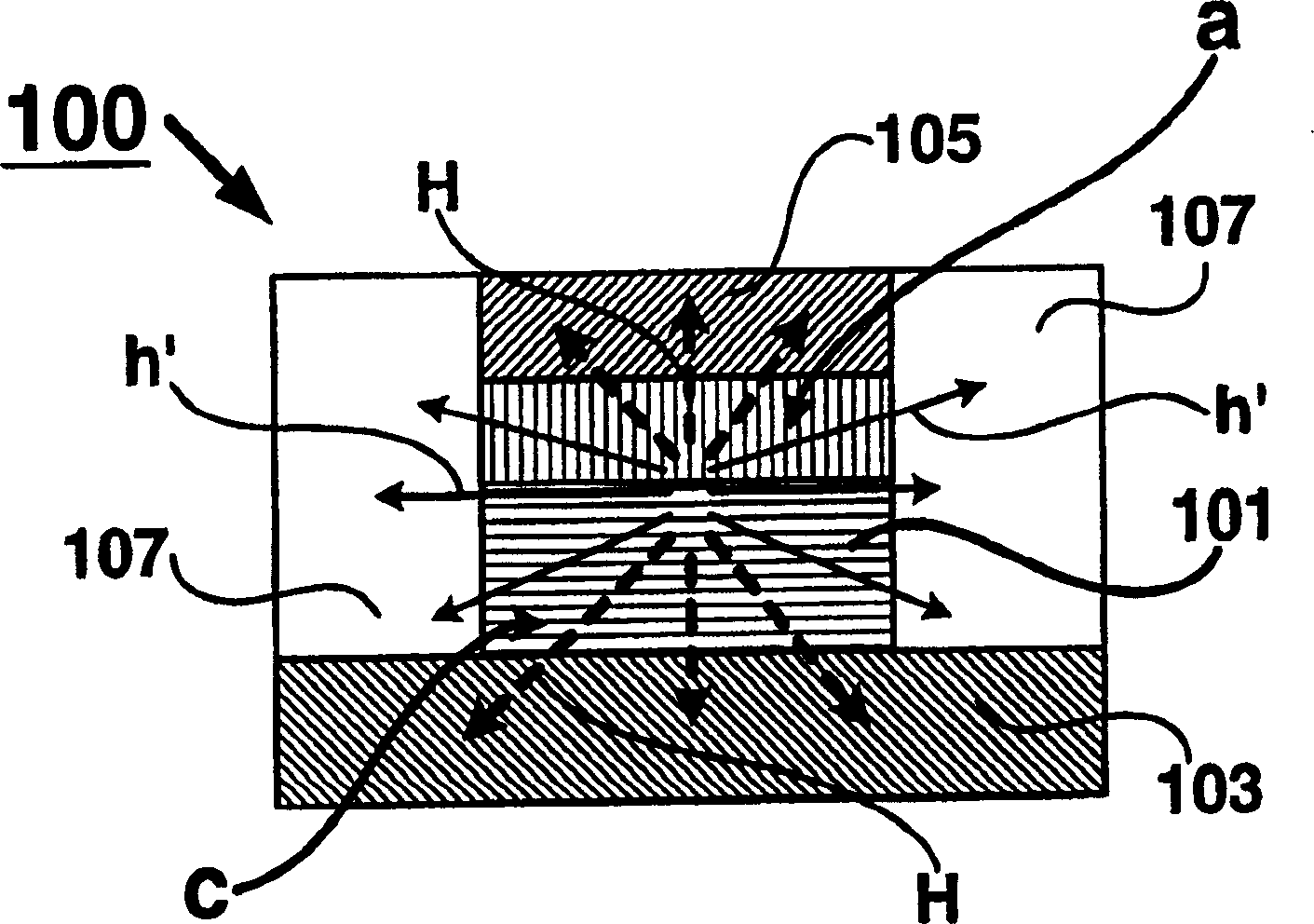 Composite electrode having low heat consumption and small contact area for memory device of phase-changing medium