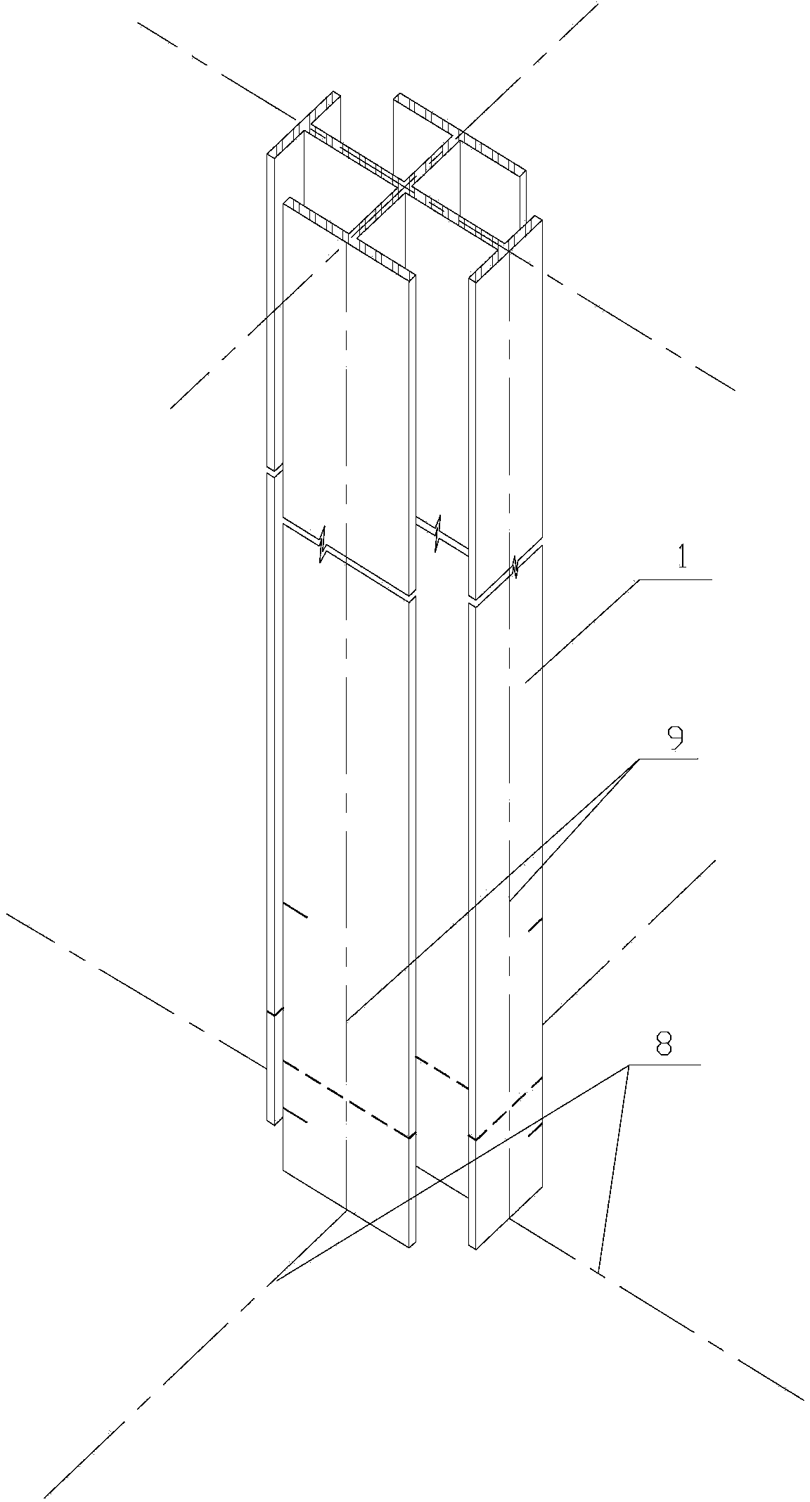 Section steel column for high-rise building section steel concrete combination structure, and construction method thereof