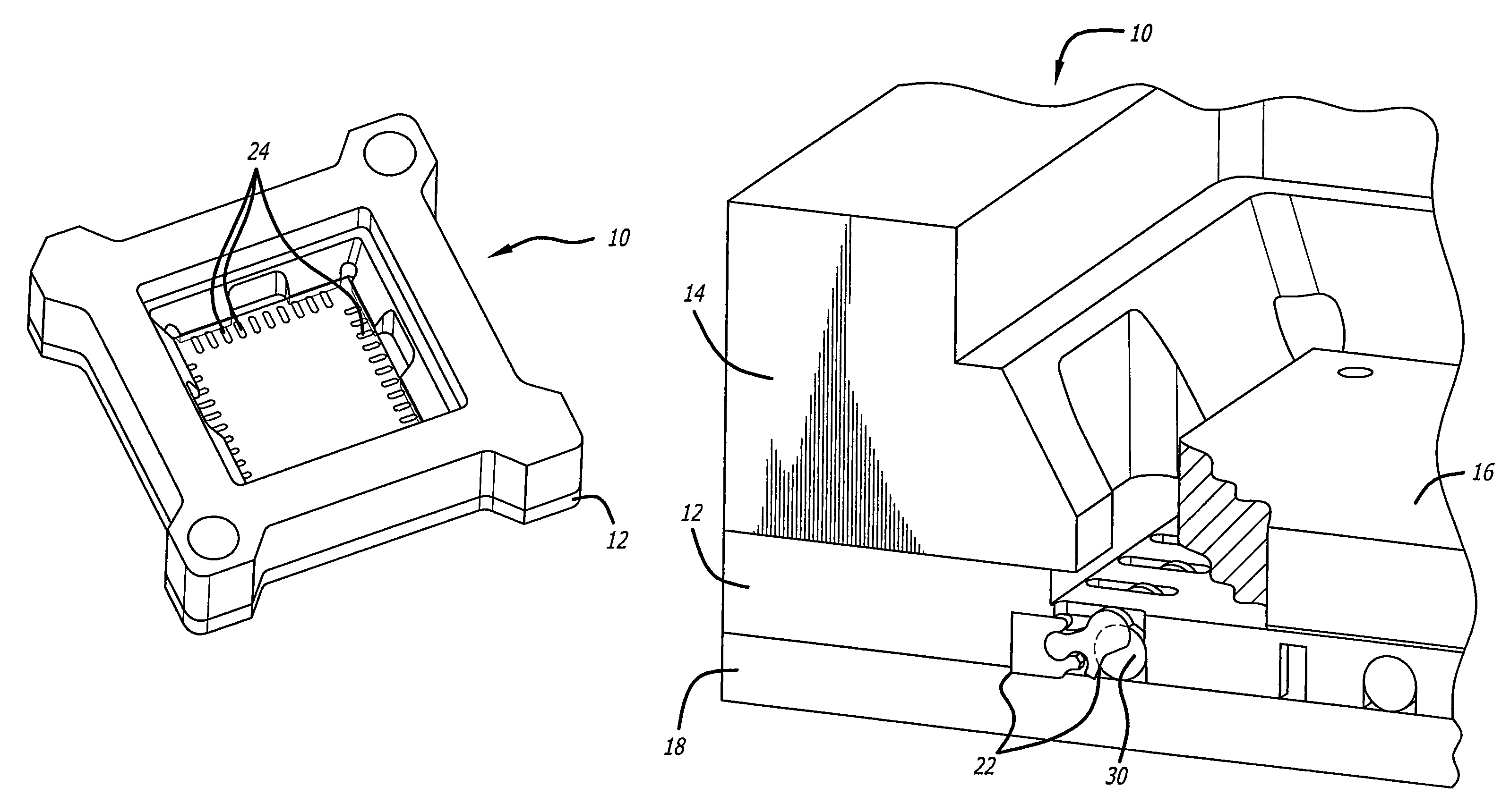 Integrated circuit socket with a two-piece connector with a rocker arm