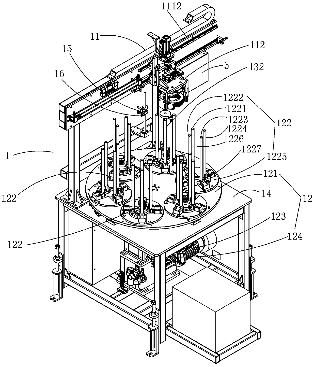 Rotary feeding machine of rotary mechanical arm continuous stamping automatic production line