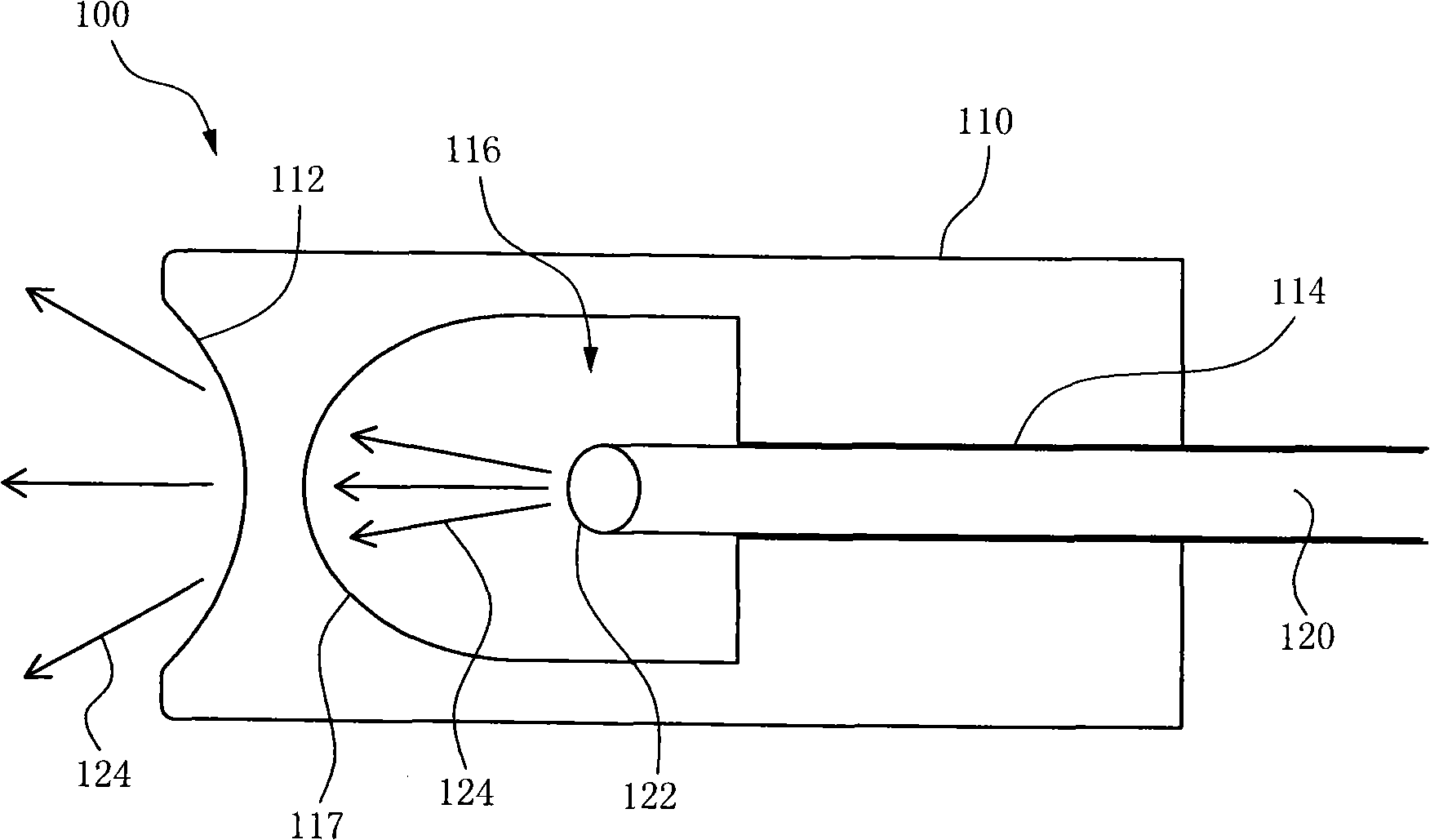 Optical fibre indicating lamp and light-guiding structure for optical fibre indicating lamp