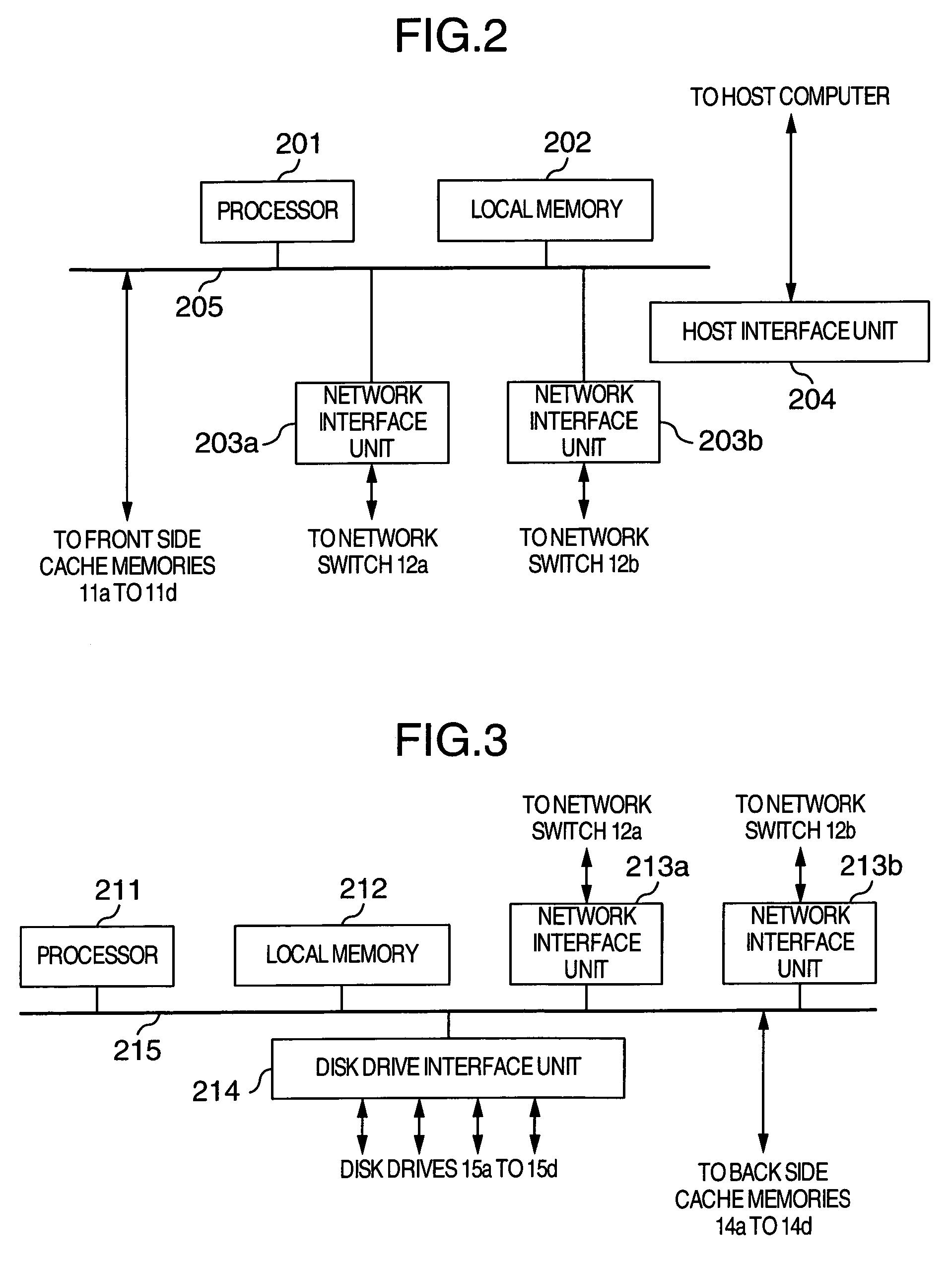 Storage system having network channels connecting shared cache memories to disk drives