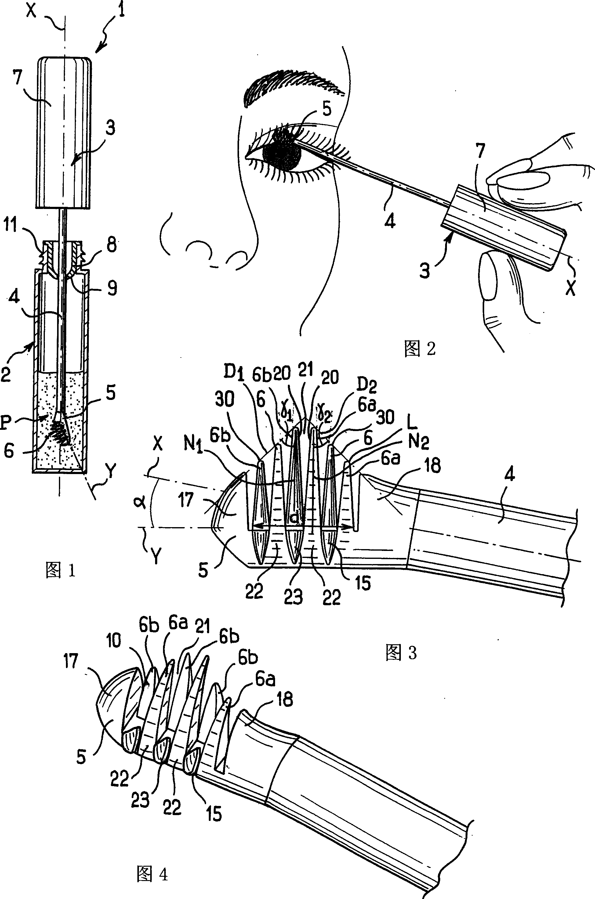 Container and applicator for applying a product on eyelash or eyebrow, in particular mascara