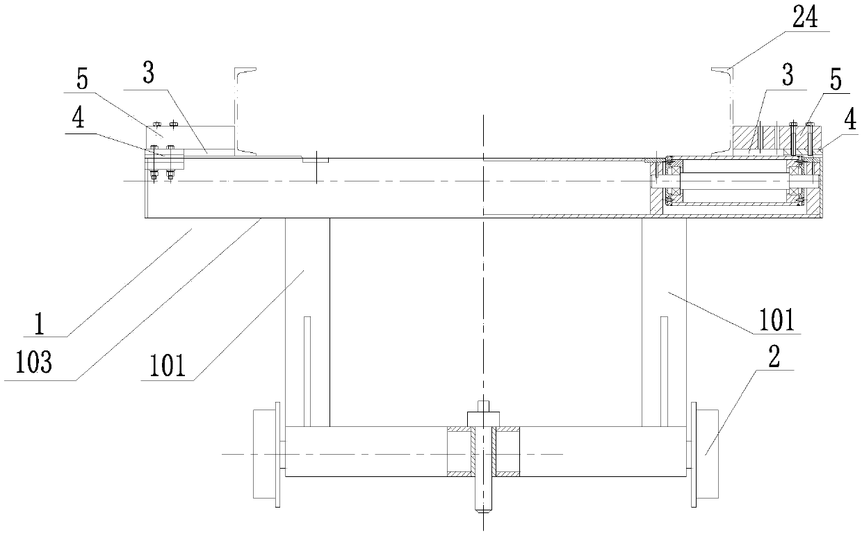 Frame assembly line trolley with adjustable width dimension