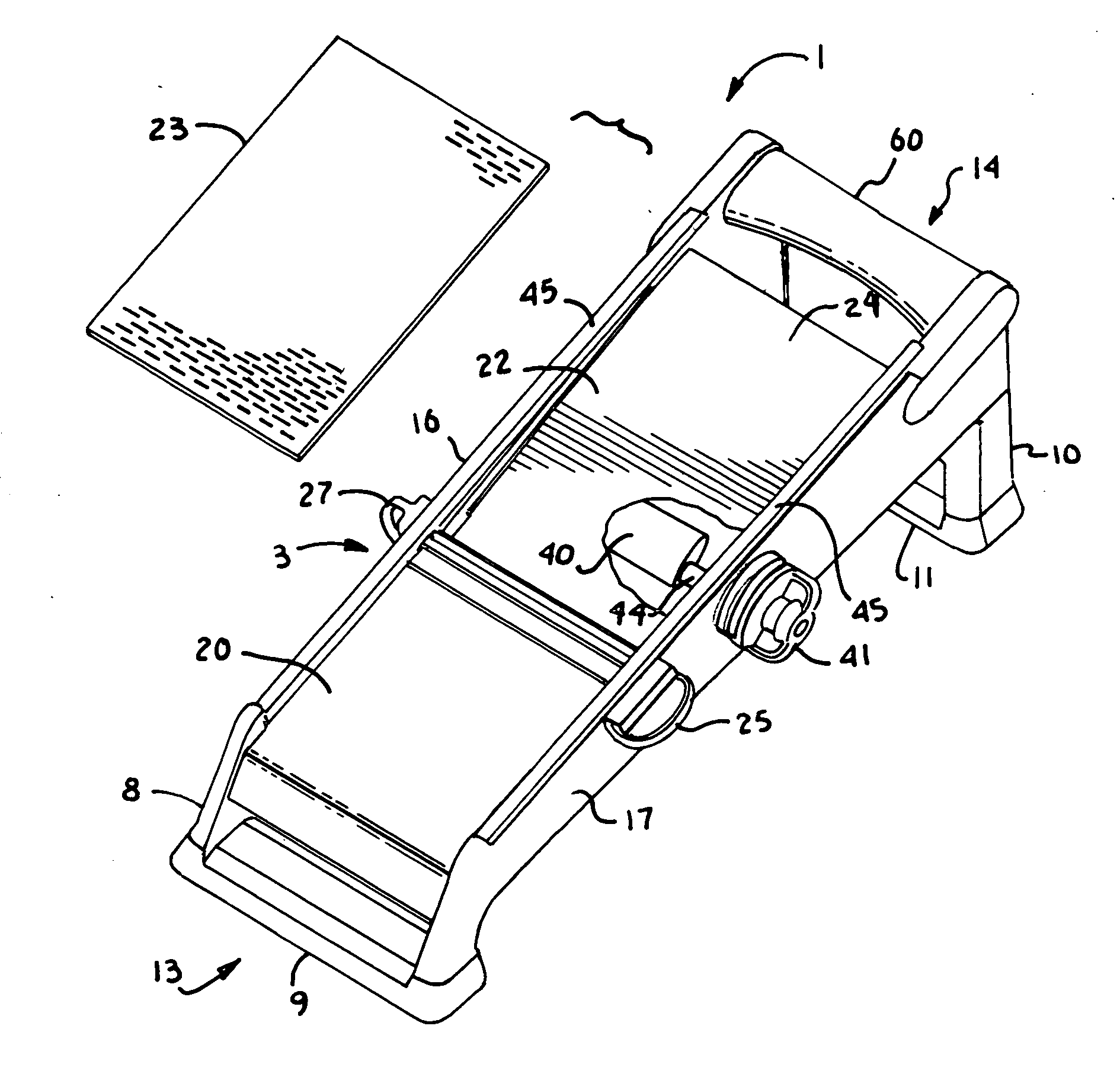 Easily adjustable mandolin type food slicer