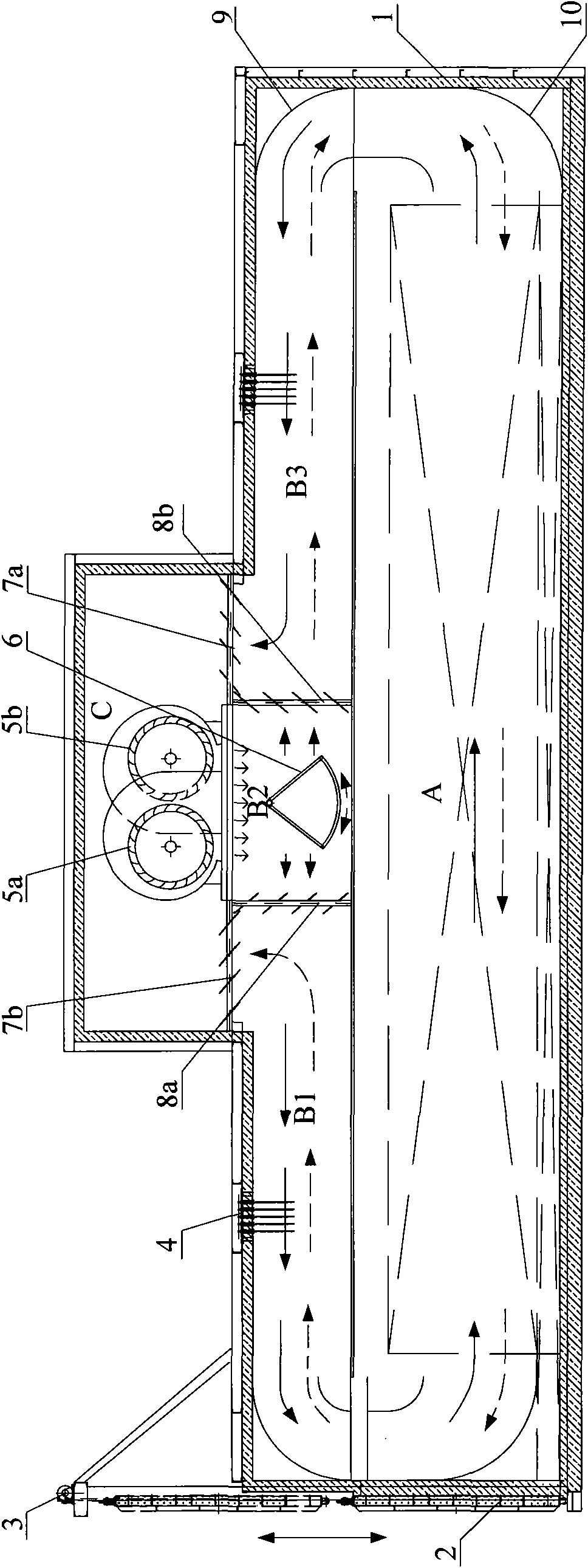 Aging furnace with large air volume, strong air pressure and heated air circulation