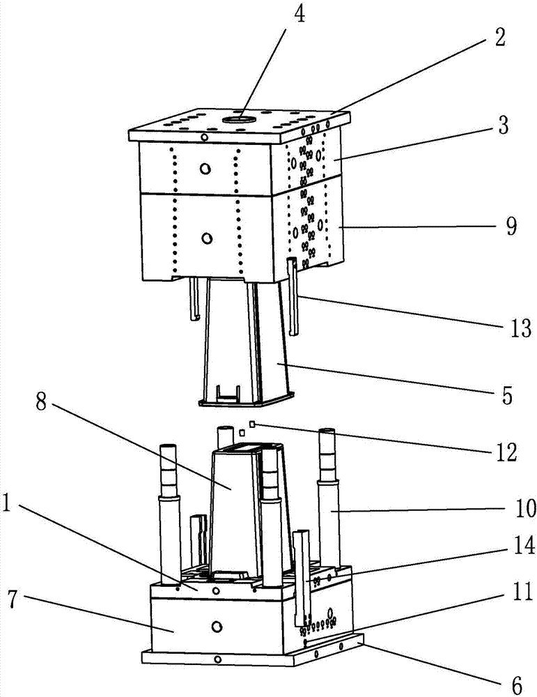 Deep cavity original body mold performing ejecting by air and pushing plate jointly