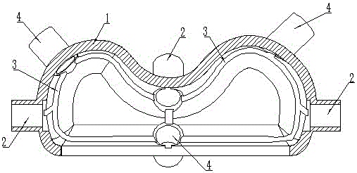 Curved surface turbulence polishing device with pressure equalization groove