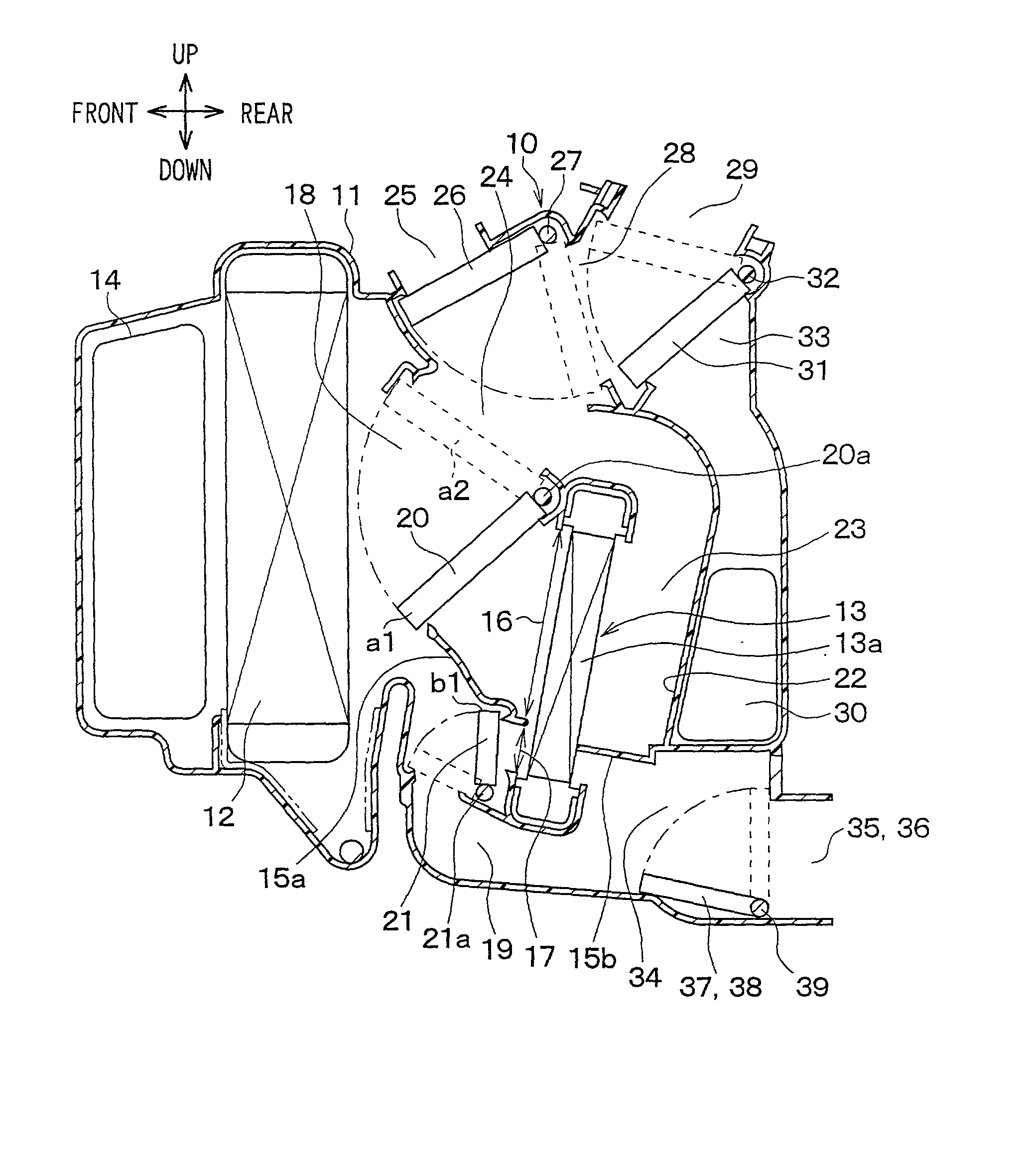 Vehicle air conditioner with front air passage and rear air passage