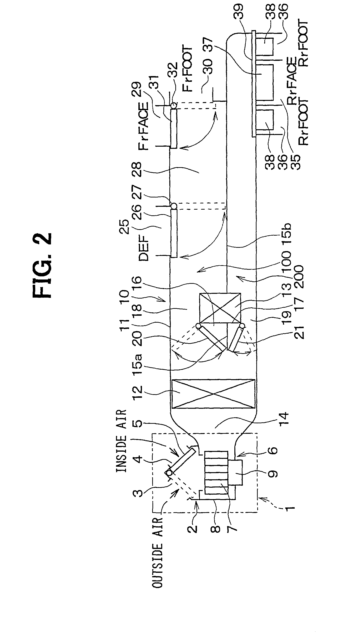 Vehicle air conditioner with front air passage and rear air passage