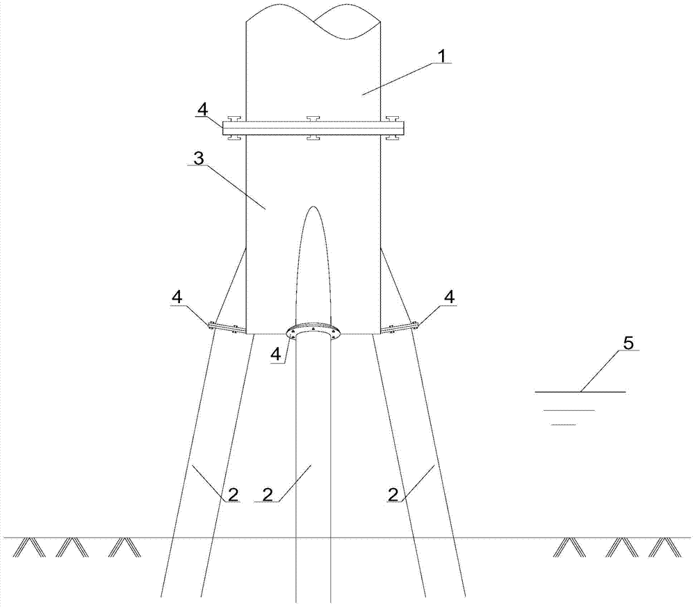 Assembled inclined pile foundation for offshore wind turbines