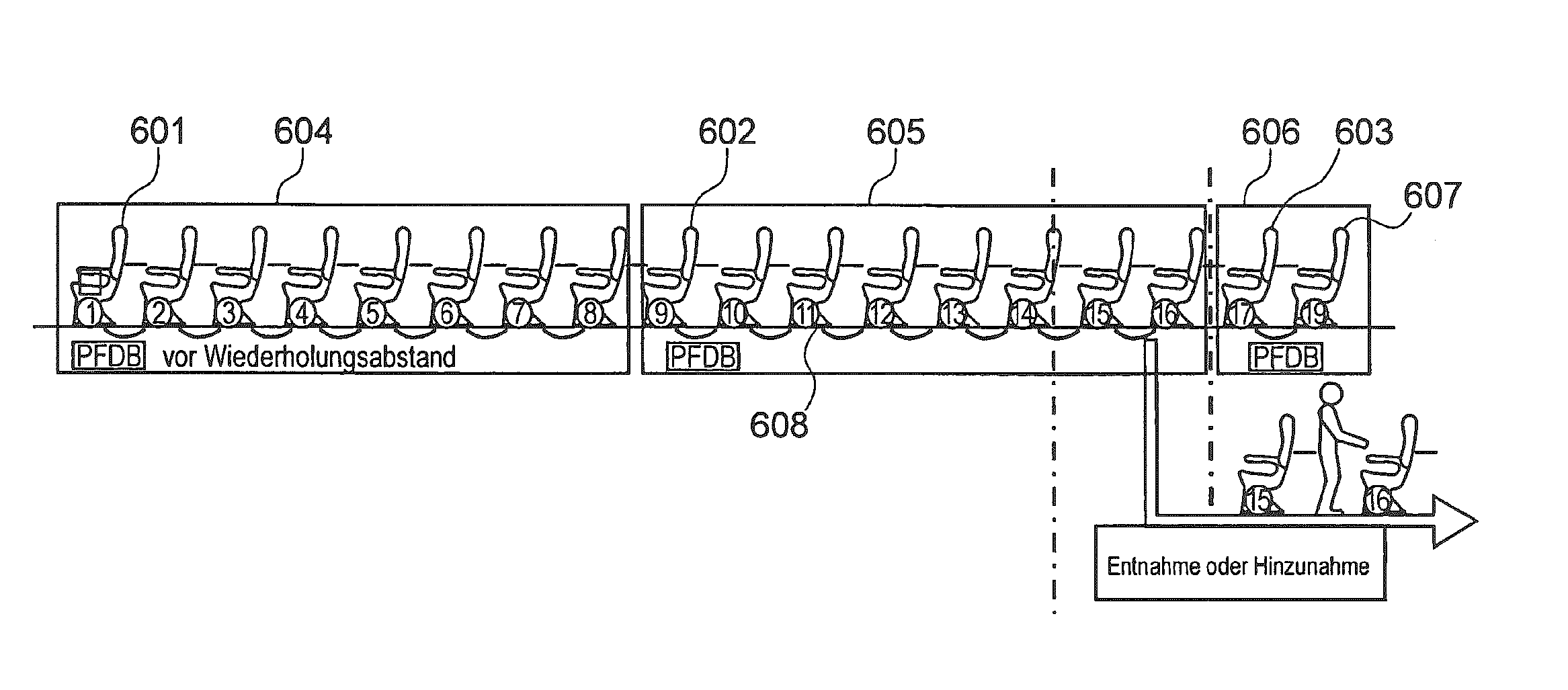 Variable seat separation adjustment in an airplane