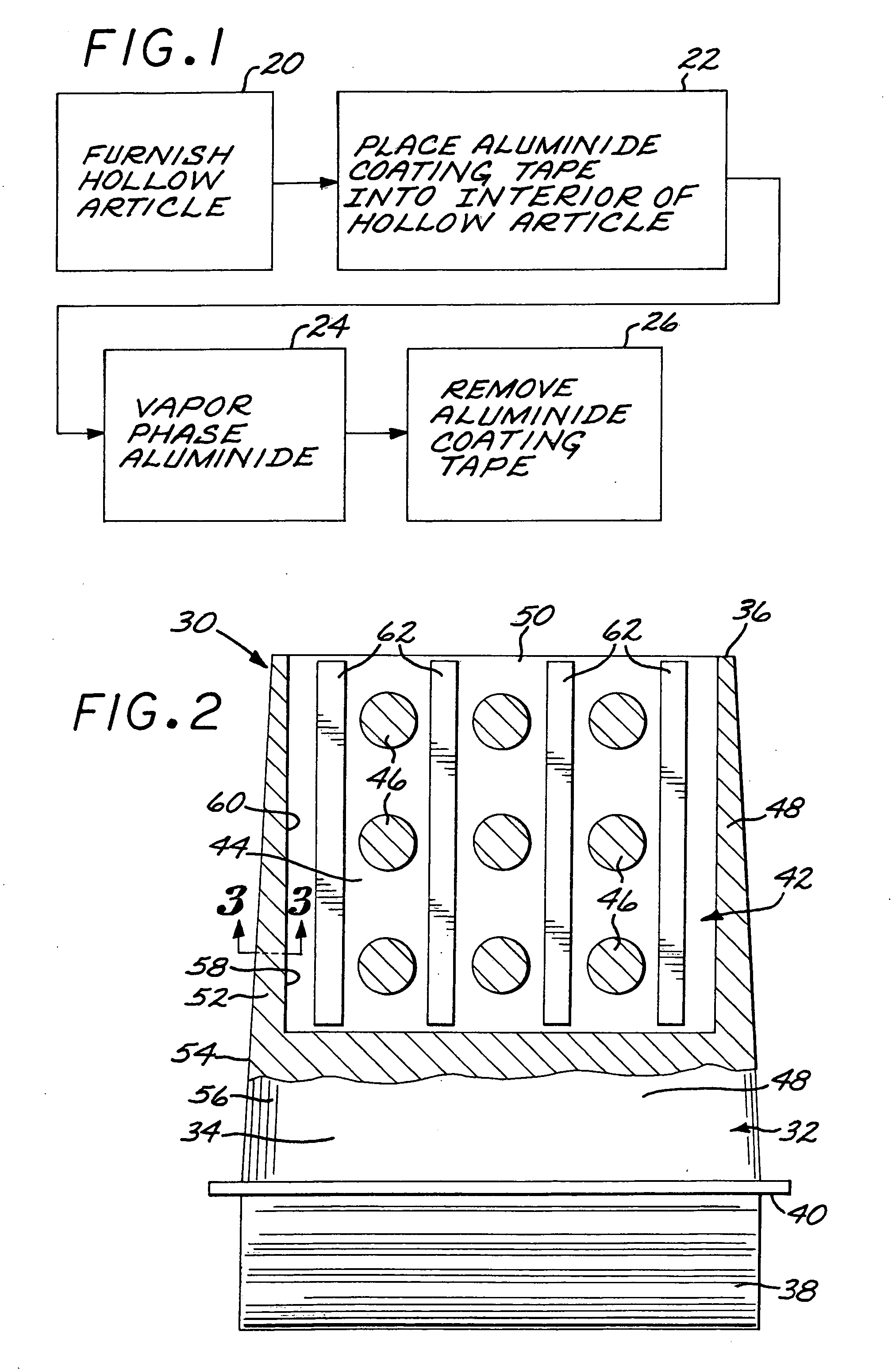 Method for aluminide coating a hollow article