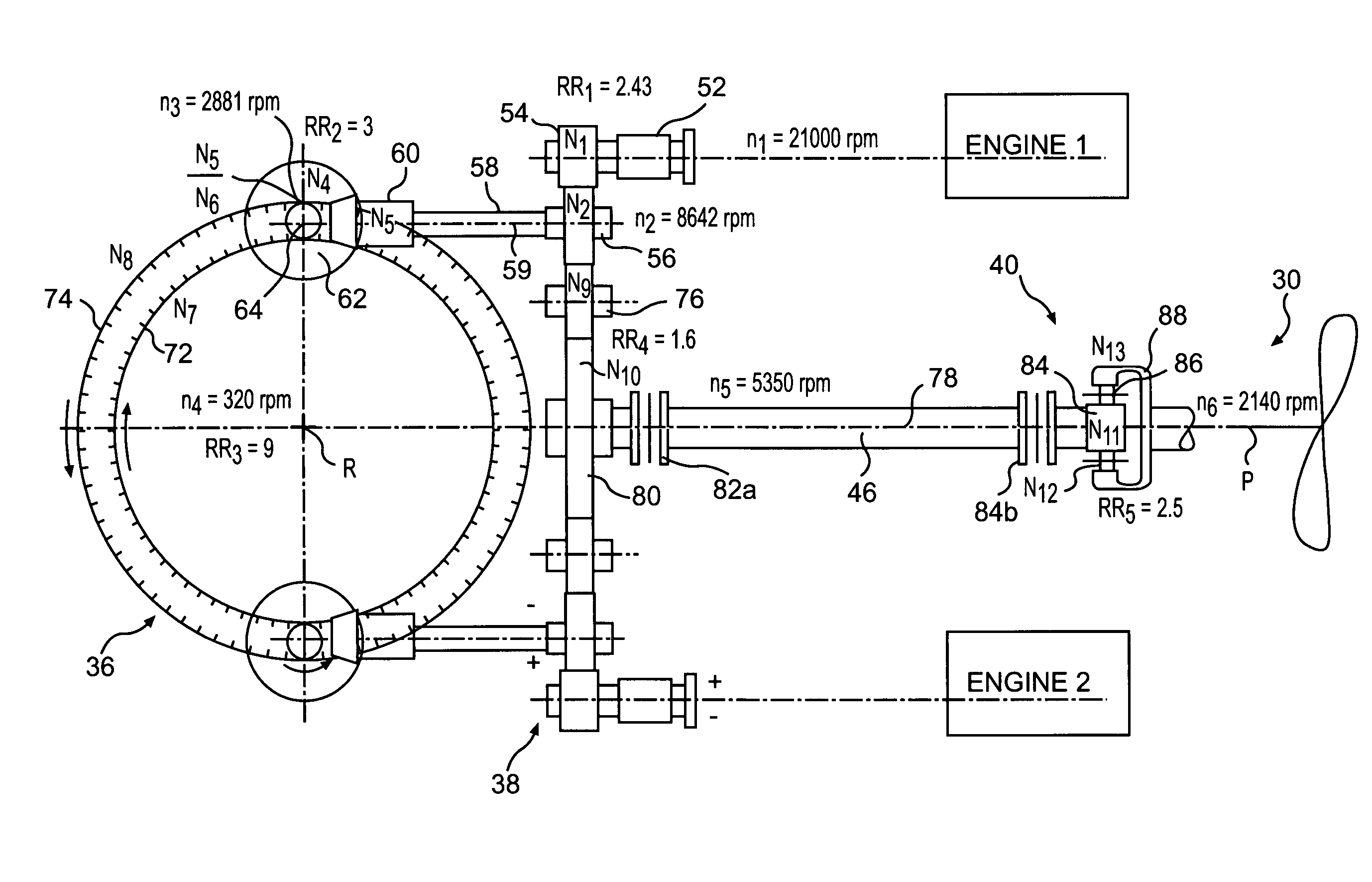 Split torque gearbox for rotary wing aircraft with translational thrust system