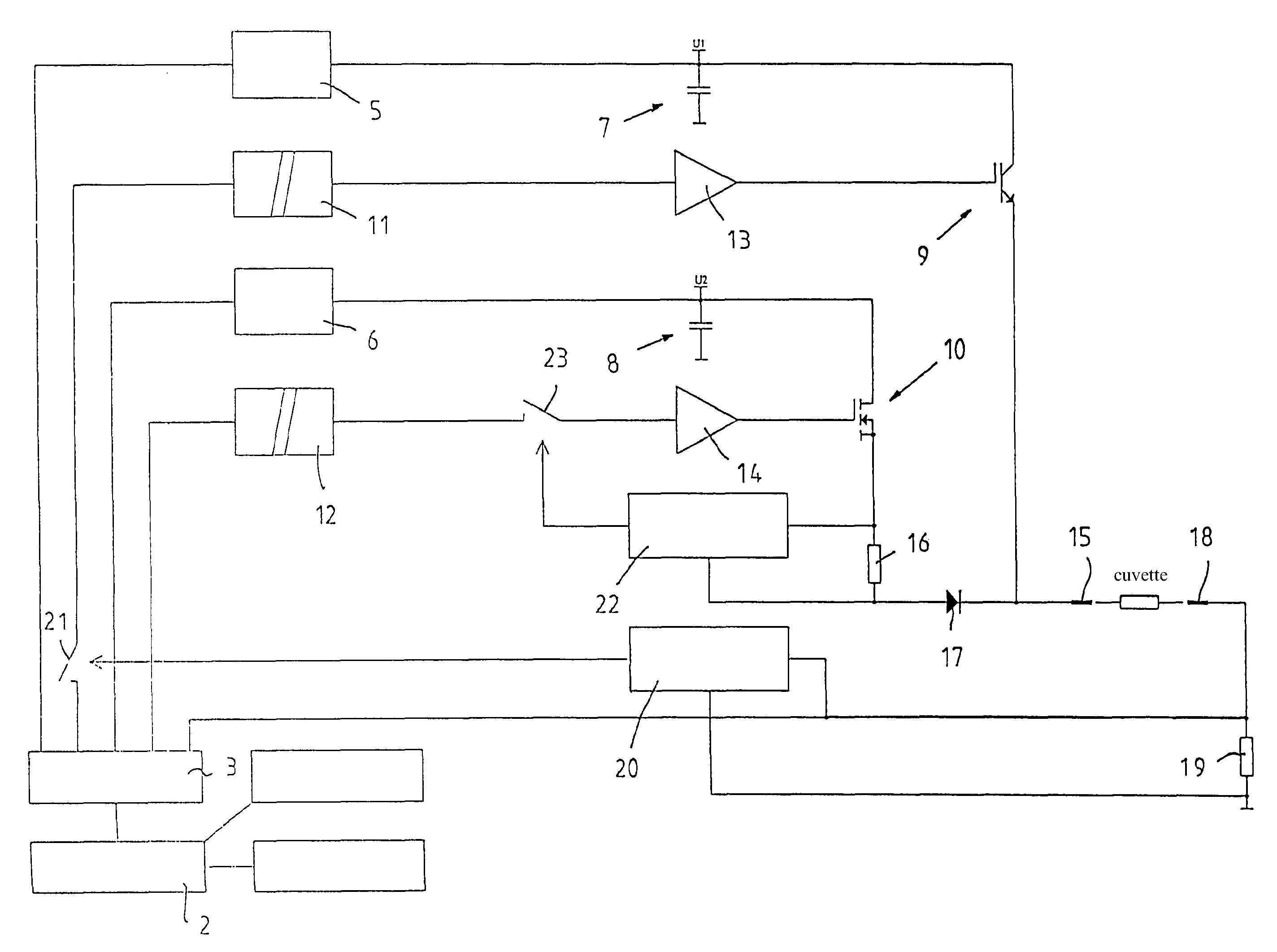 Circuit arrangement for injecting nucleic acids and other biologically active molecules into the nucleus of higher eucaryotic cells using electrical current