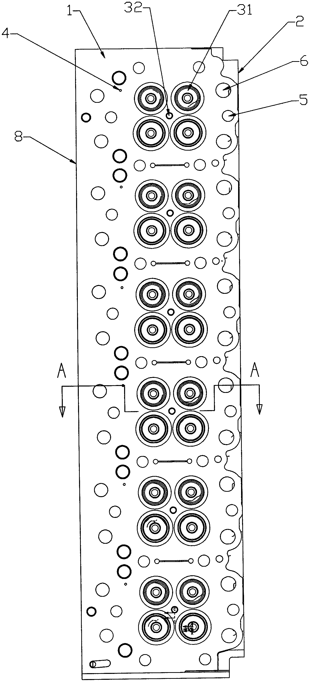 Integral cylinder cover of water-cooled four-valve diesel engine and corresponding diesel engine water cooling method