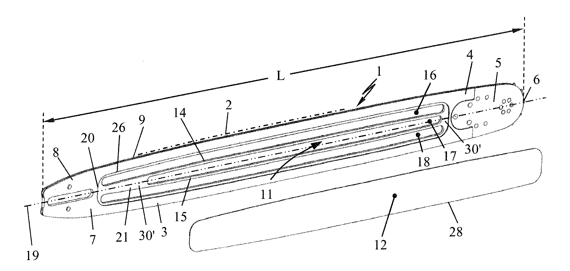 Weight-reduced guide bar of solid material