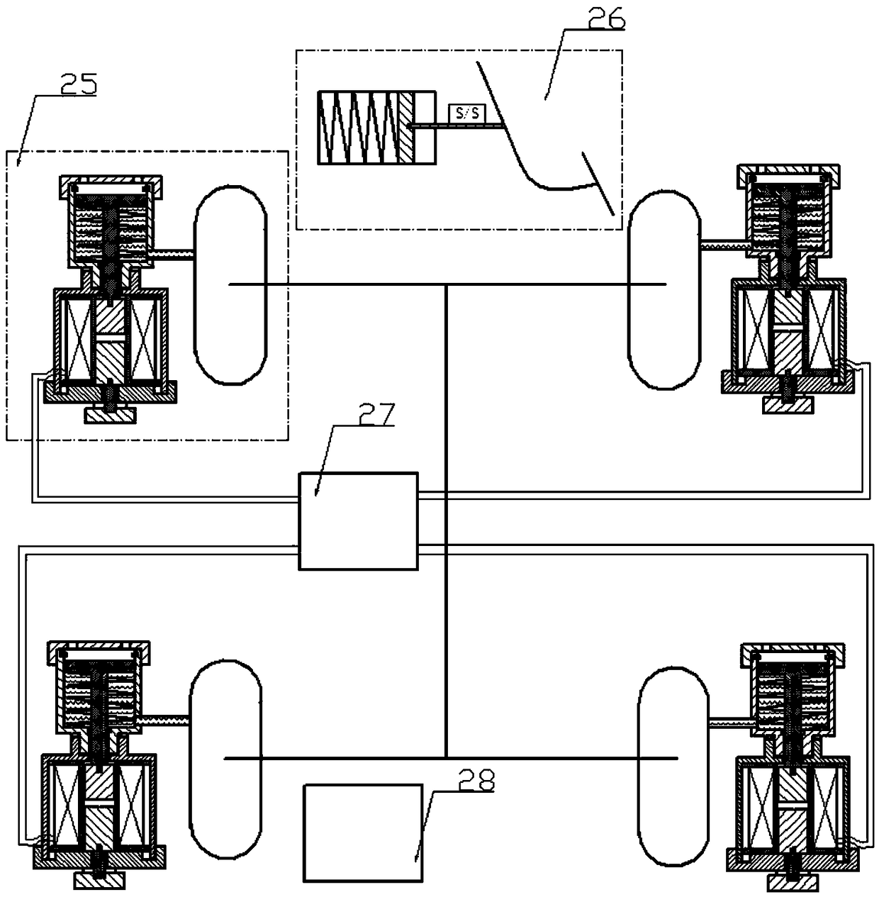 A distributed electronic hydraulic braking system