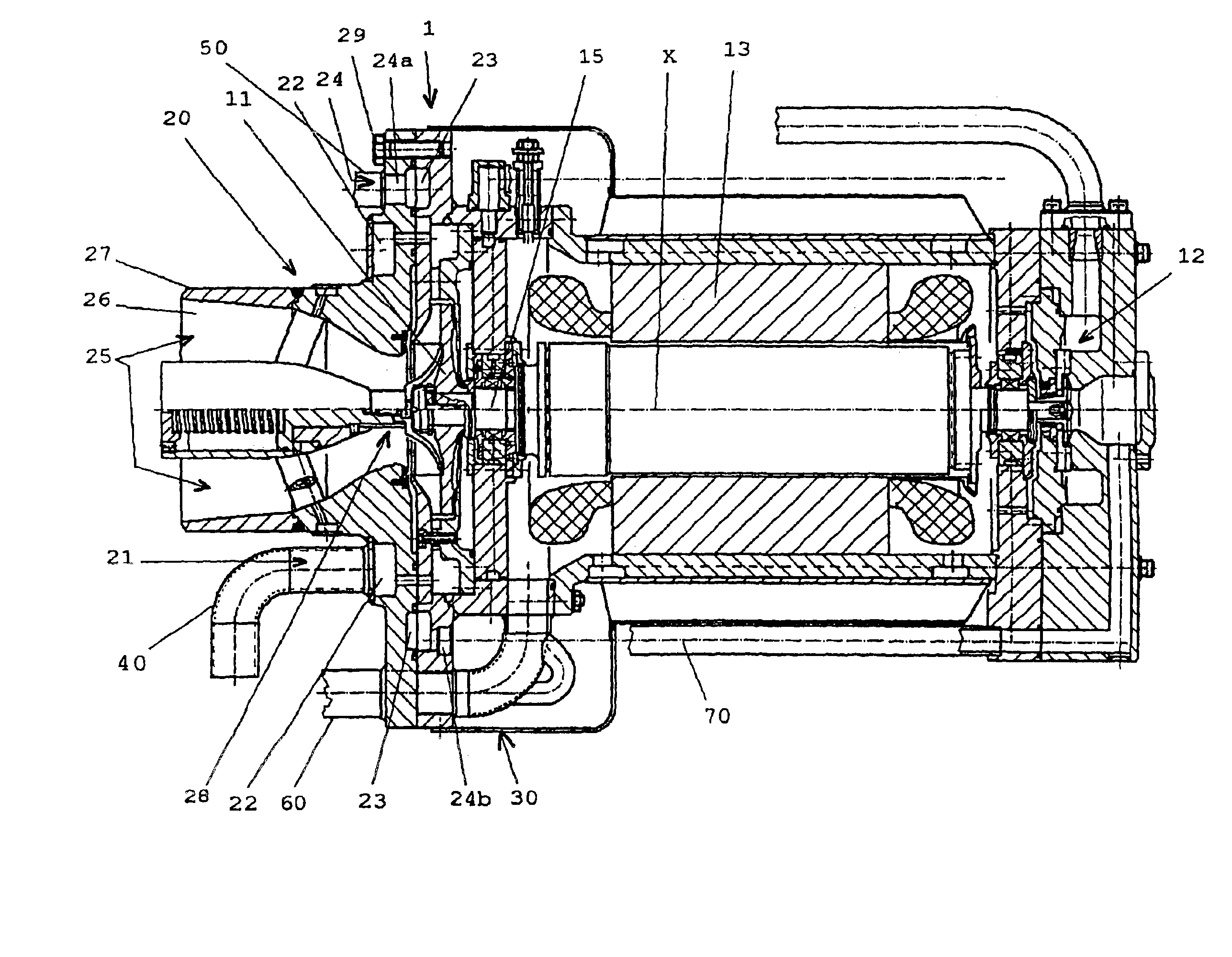 Lead-in structure and a fixing flange for a turbo generator