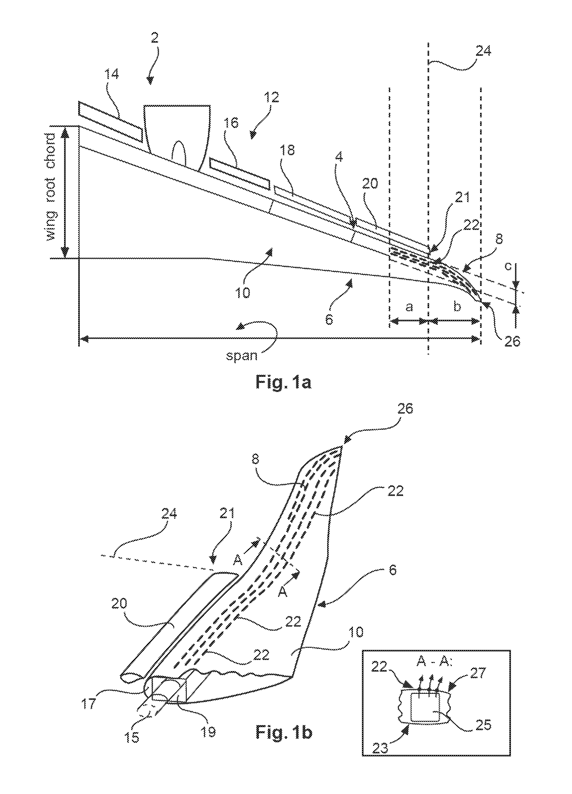 Wing for an aircraft, aircraft and method for reducing aerodynamic drag and improving maximum lift